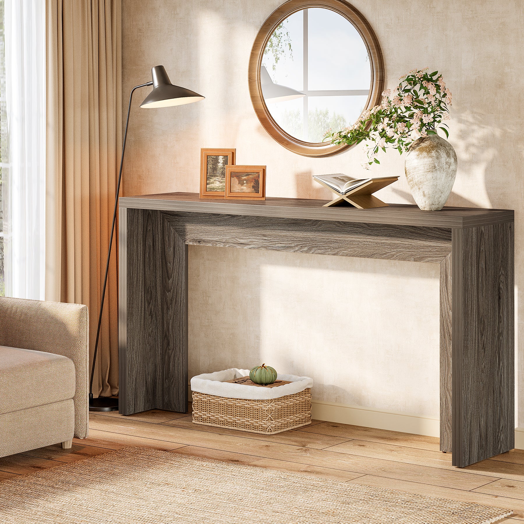 140 cm Houten Consoletafel met Opbergruimte, Landelijke Haltafel voor Entree