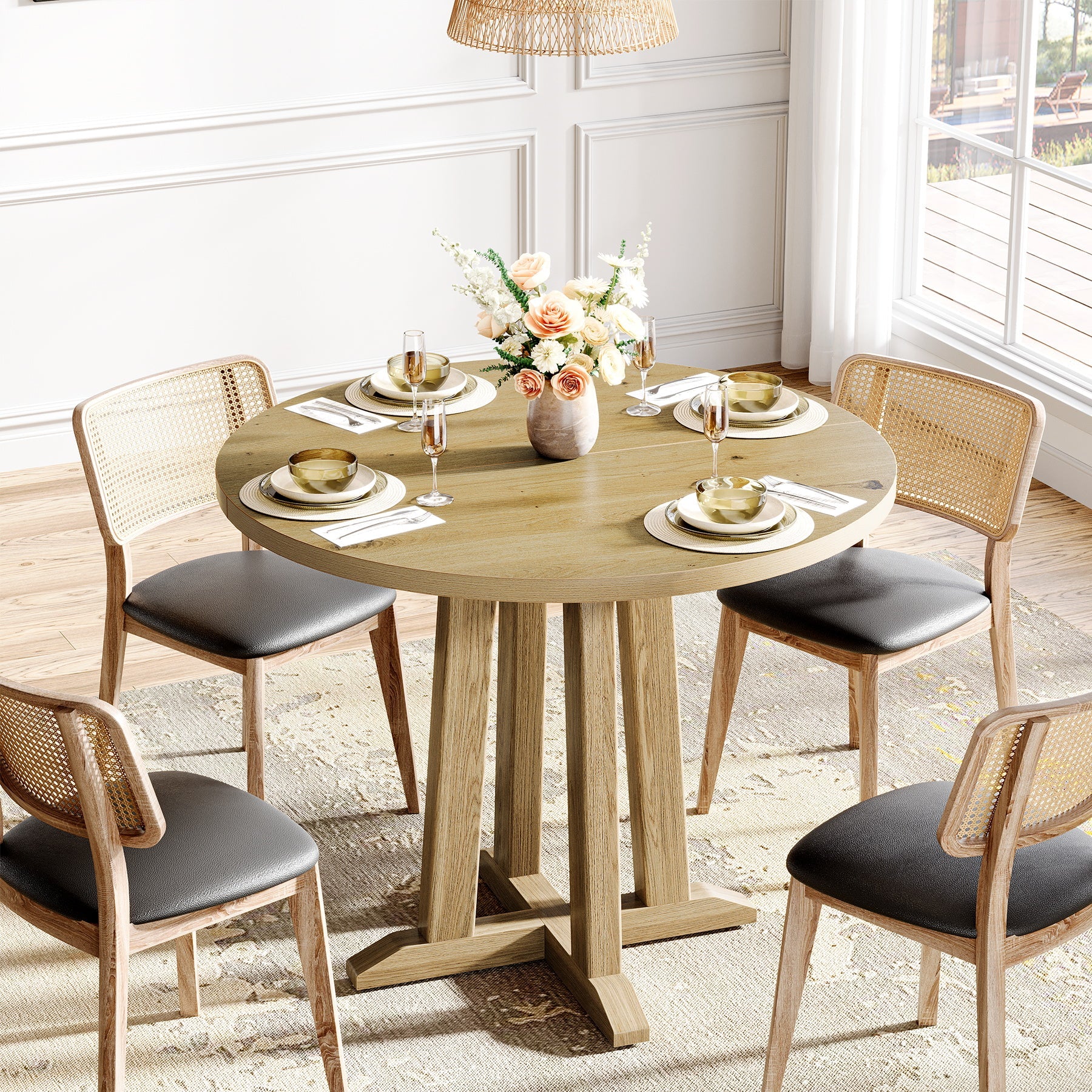 Tribesigns 80 cm Kleine Ronde Eettafel voor 2-4 Personen, Modern Boerenstijl Tafel