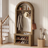 Tribesigns halgarderobe met zitbank en schoenenrek, 5-in-1 kapstok met 12 haken, wandplank en schoenenrek 3