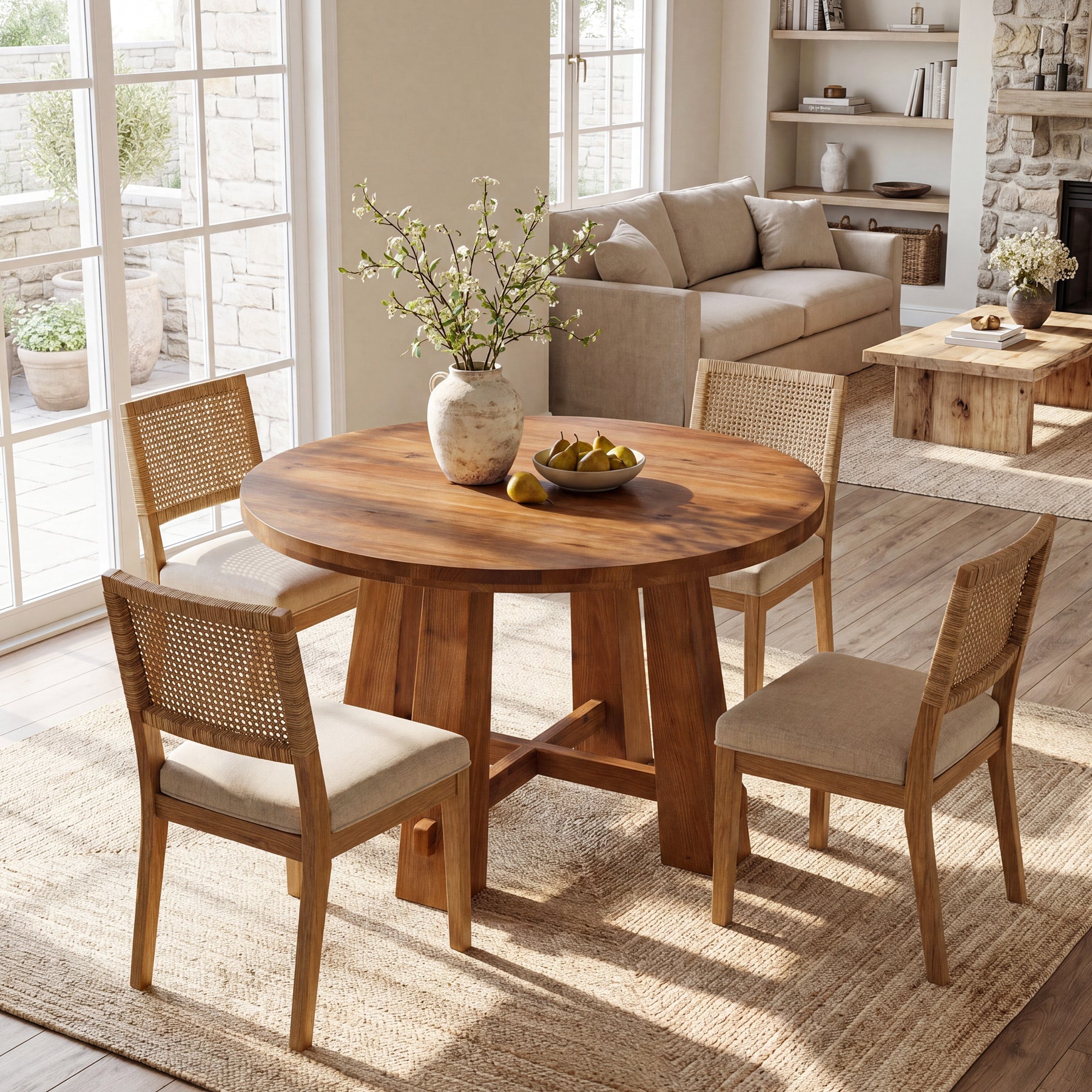 Tribesigns ronde massief houten eettafel 100 cm, landelijke keukentafel met kruisframe voor 2–4 personen