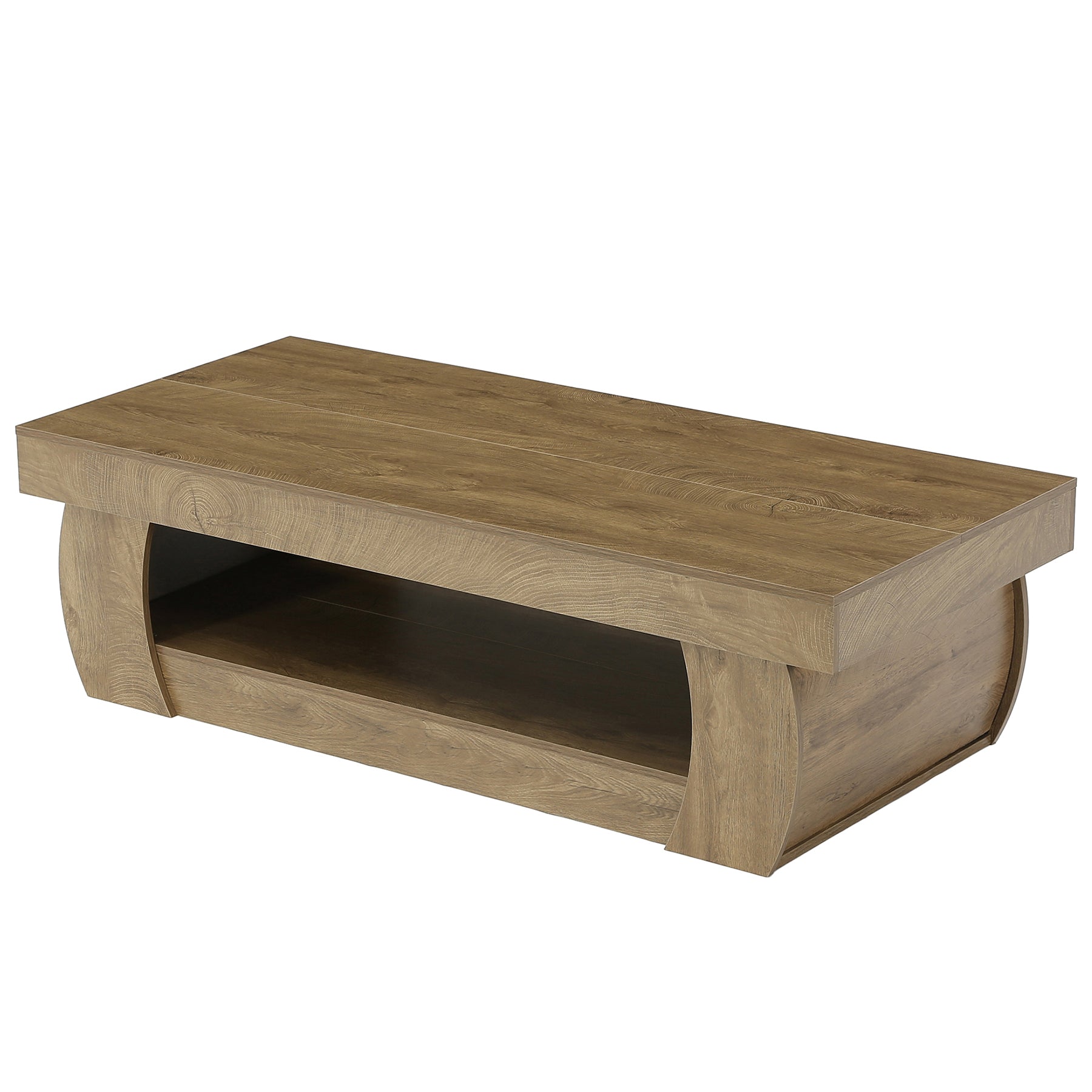 140 cm Tribesigns moderne salontafel met open opbergplank, rechthoekige woonkamertafel met gebogen zijkanten voor woonkamer