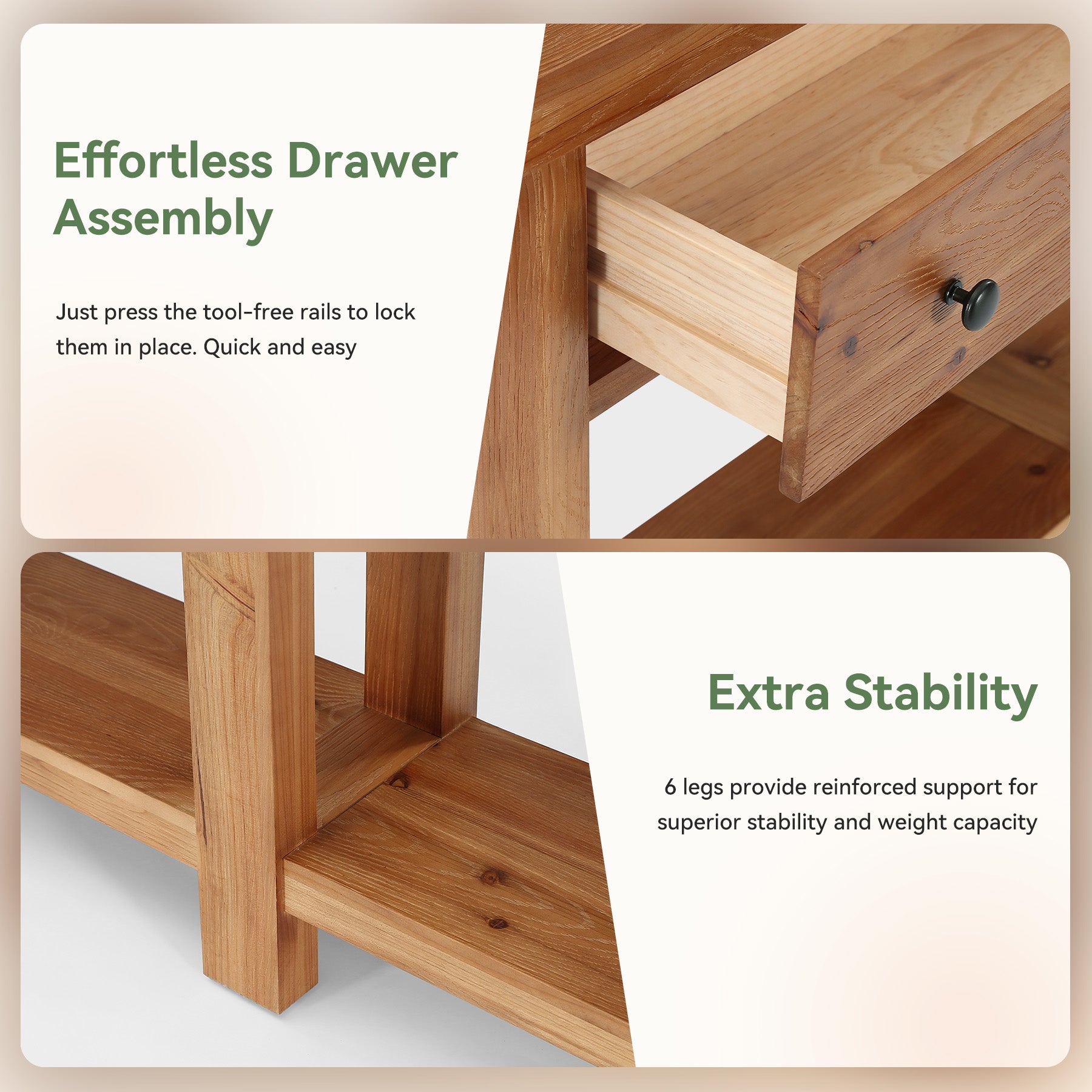 Tribesigns massief houten consoletafel 160 cm met 2 lades, smalle haltafel met plank