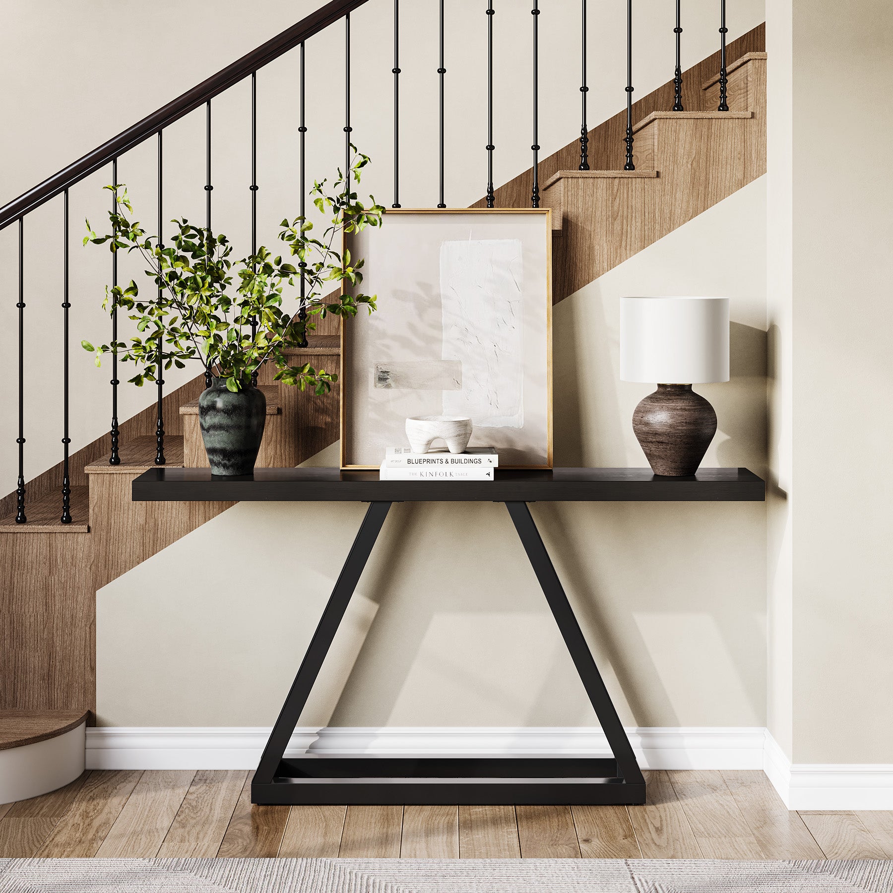 160 cm Moderne Consoletafel, Industriële Smalle Banktafel van Hout voor Entree en Woonkamer