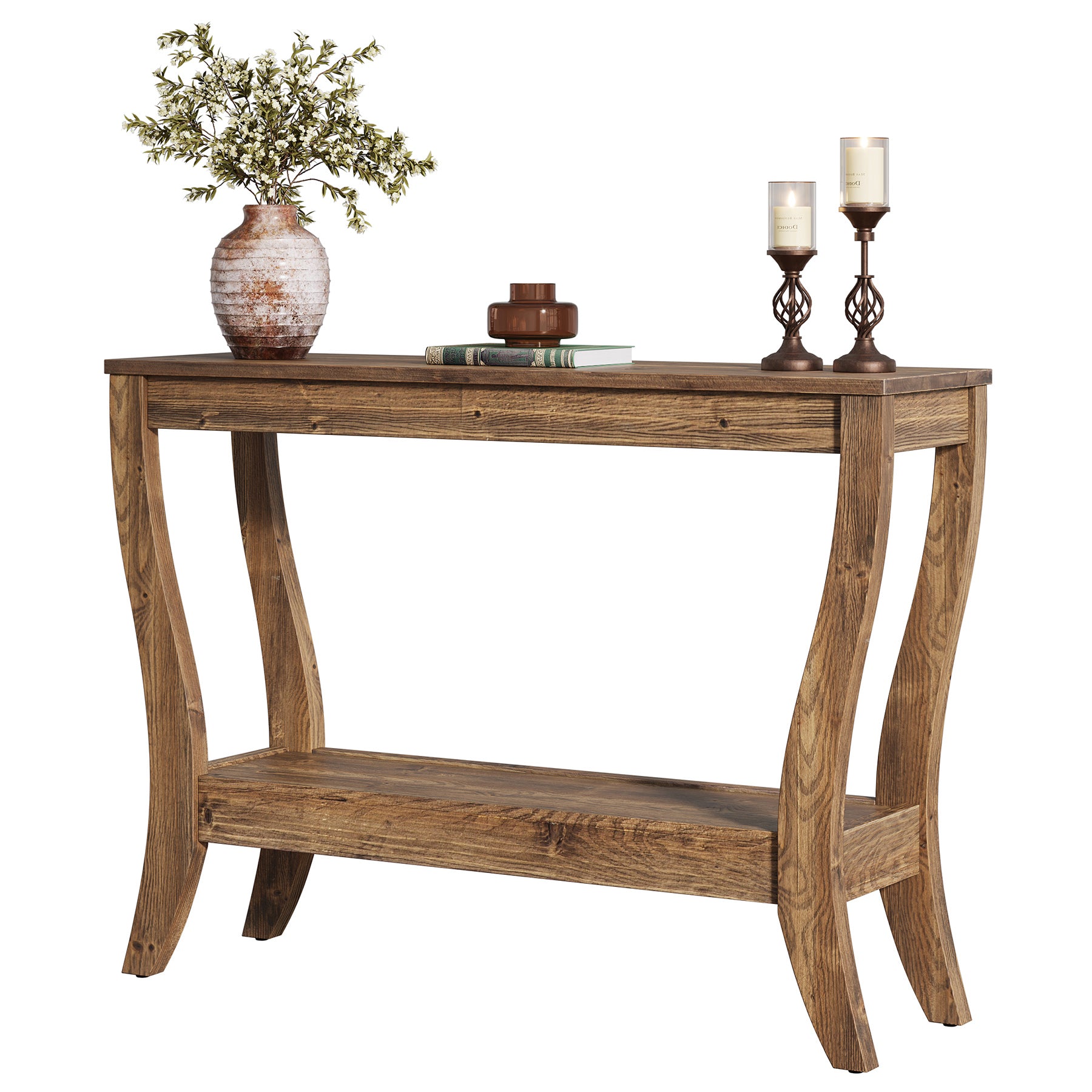 Tribesigns 105 cm Consoletafel, Massief Houten Haltafel met Plank