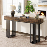 140 cm Industriële Consoletafel voor Entree, Stijlvolle Gangtafel met Metalen Frame 3