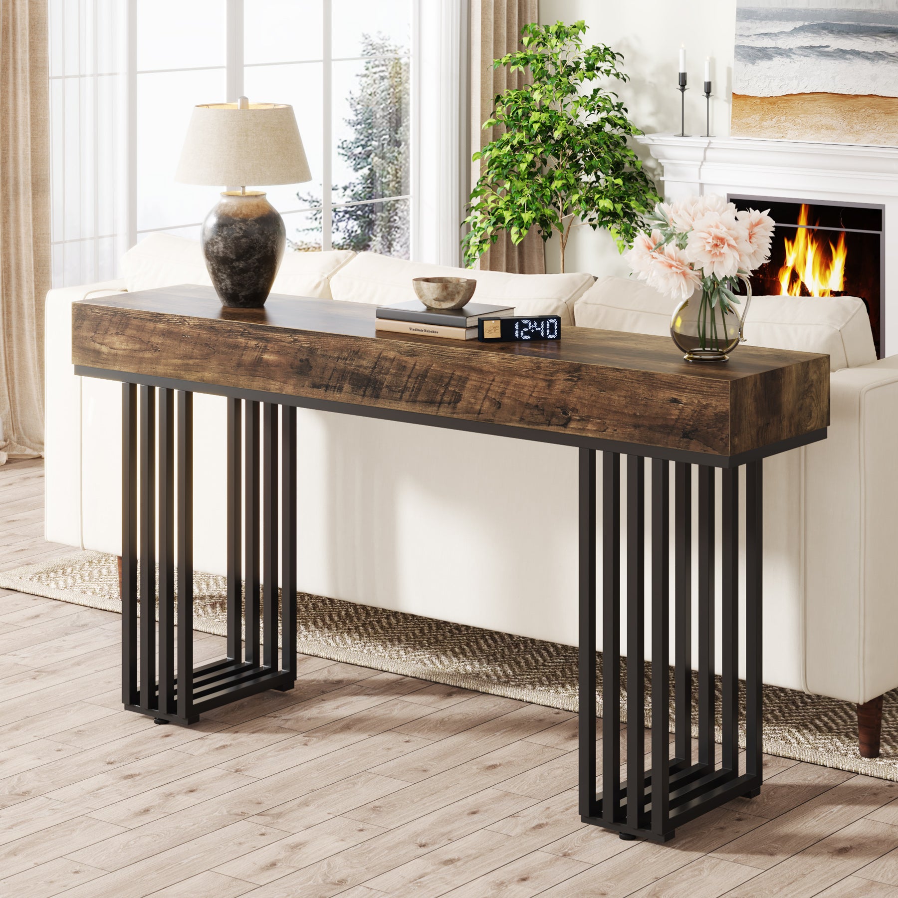 140 cm Industriële Consoletafel voor Entree, Stijlvolle Gangtafel met Metalen Frame