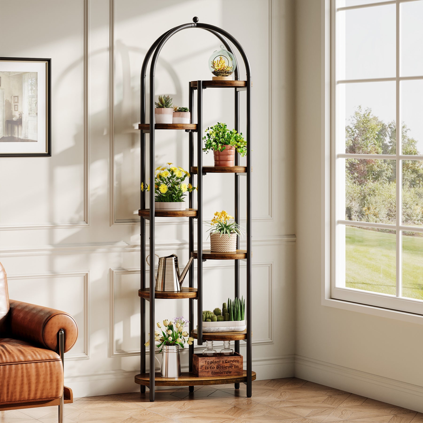 Plantenstandaard 182 cm met 8 legplanken – hoekrek met metalen frame, geschikt voor 10 planten