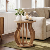 61 cm Ronde Houten Bijzettafel, Farmhouse Nachtkastje met Gebogen Frame 3