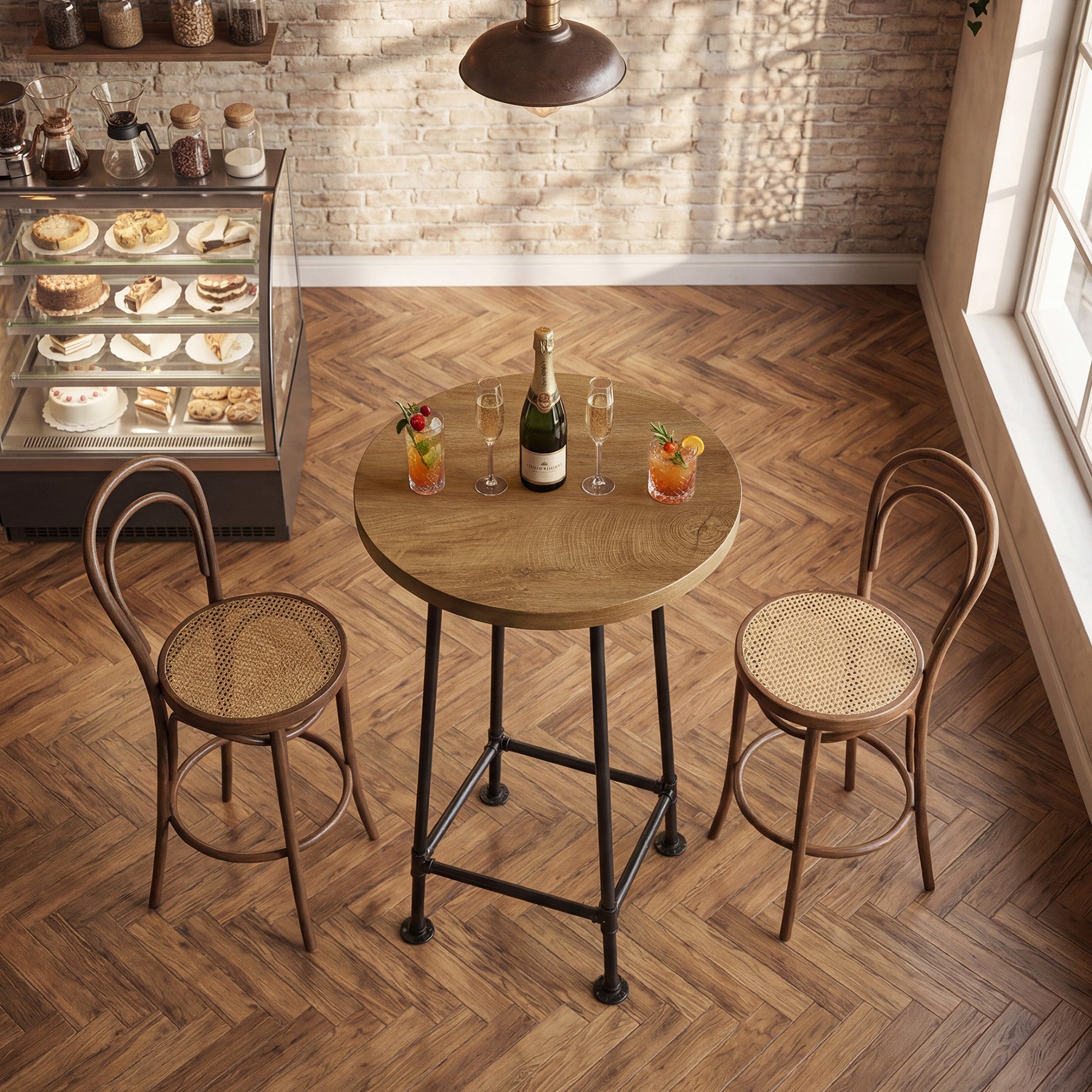 95 cm Ronde Bartafel met Metalen Voetsteun, Industriële Statafel voor Keuken en Bistro (Alleen Tafel)