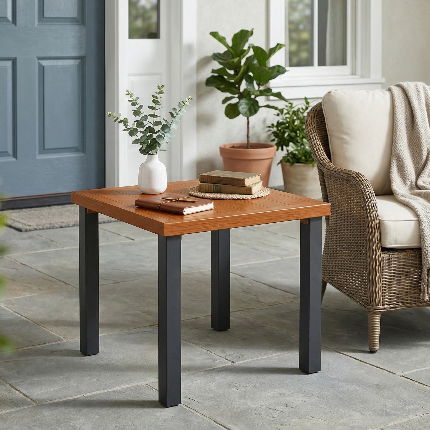 45 cm Buiten Bijzettafel in Houtlook, Weerbestendige Balkontafel voor Tuin Terras Woonruimte