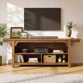 Tribesigns 160 cm TV-Meubel van Massief Hout voor TV's van 55–70 Inch, TV-Kast met 3 Open Vakken 3