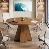 Tribesigns Ronde Conferentietafel 118 cm met Dik Tafelblad, Compacte Vergadertafel met Taps Toelopende Basis voor Kantoor en Kleine Ruimtes 3