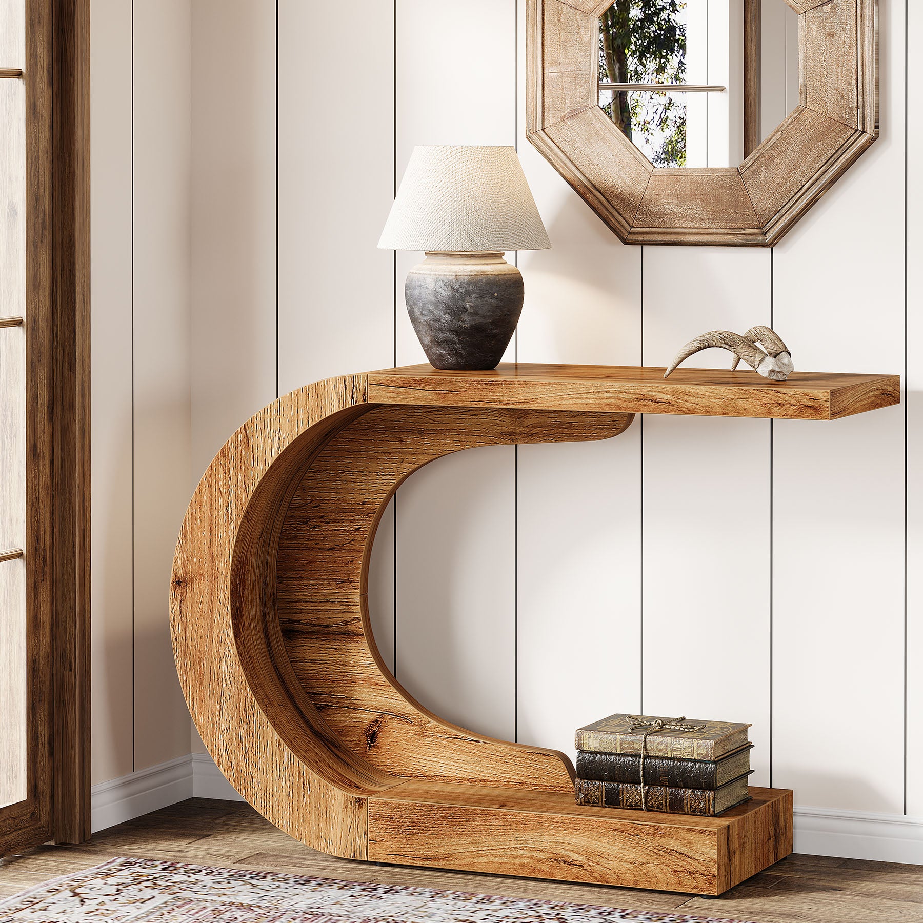 Tribesigns Moderne Entréetafel met Opbergruimte, Landelijk C-Vormig Design 110 cm voor Woonkamer