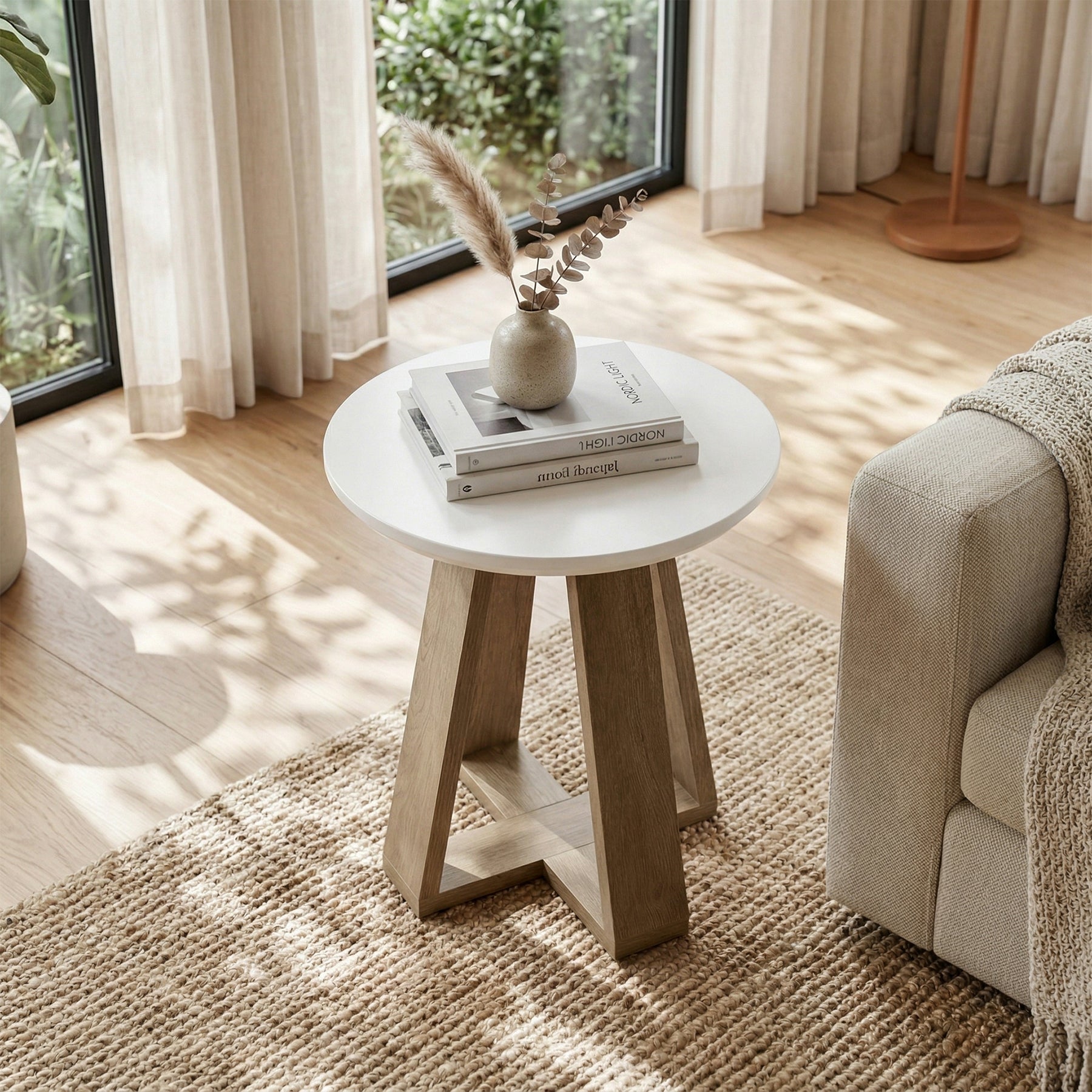 60 cm Ronde Bijzettafel, Moderne Accenttafel voor Woonkamer en Slaapkamer