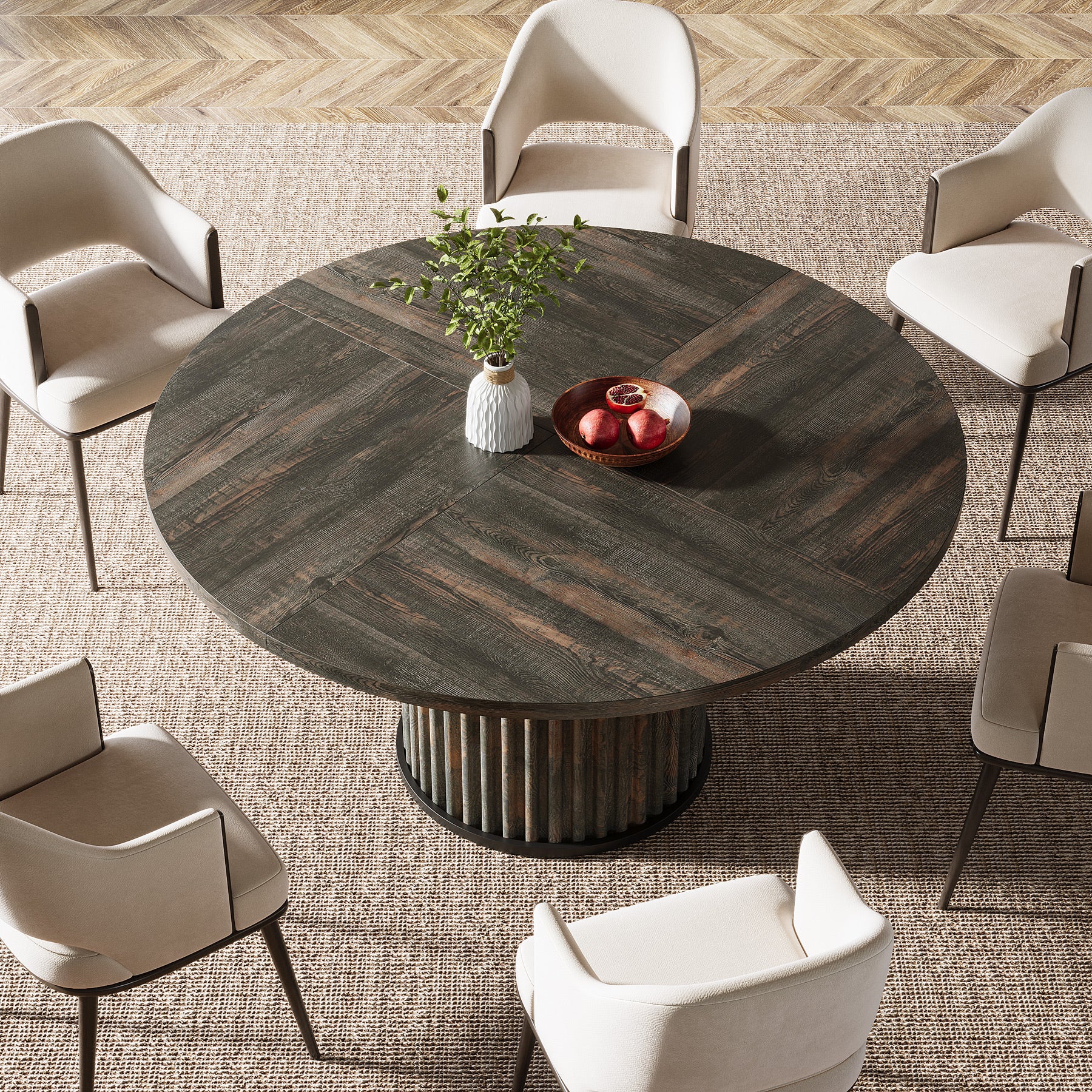 120 cm Zwarte Ronde Eettafel voor 4-6 Personen, Moderne Keukentafel met Metalen Basis