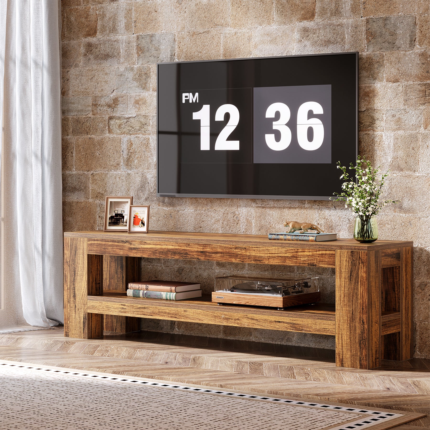 150 cm TV Meubel met Opbergruimte, Rustieke TV Kast voor Woonkamer Slaapkamer 55-75 Inch TV