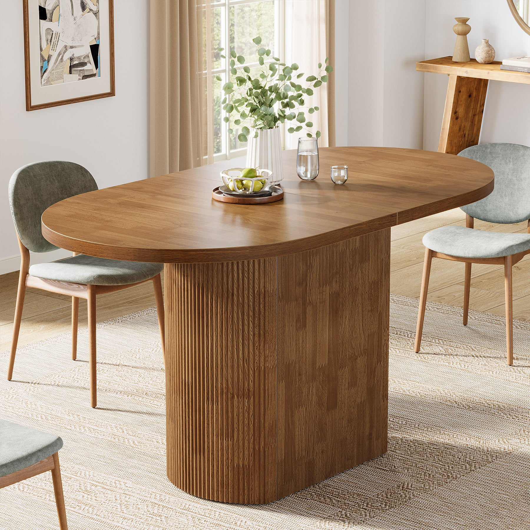 120 cm Ovale Eettafel voor 4 Personen, Rustieke Houten Keukentafel