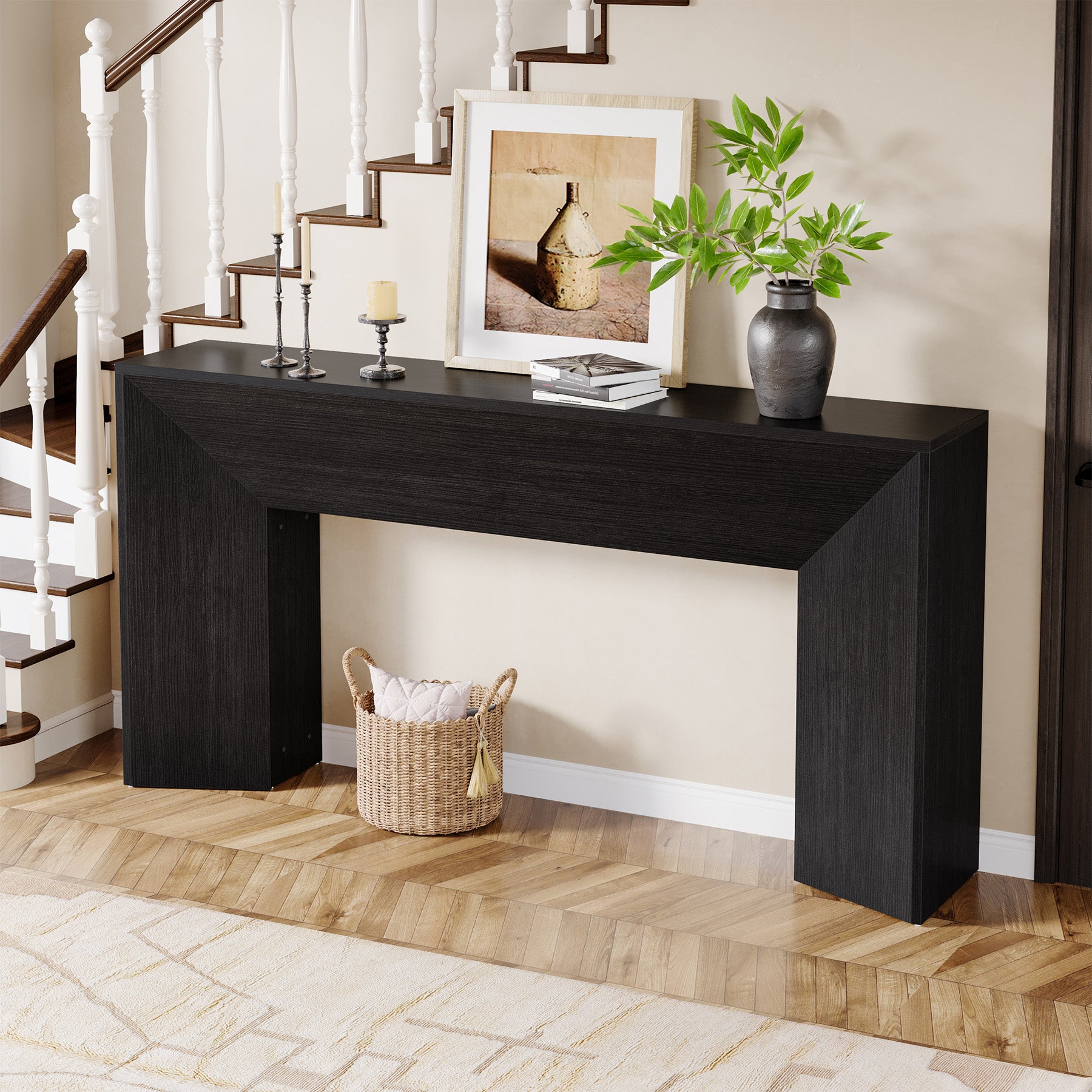 Tribesigns 160 cm Console Tafel voor Entree, Zwarte Houten Sofa Tafel voor Woonkamer en Hal
