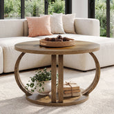 Tribesigns ronde salontafel 80 cm met plank, woonkamertafel met sculpturale zuilvoet 3
