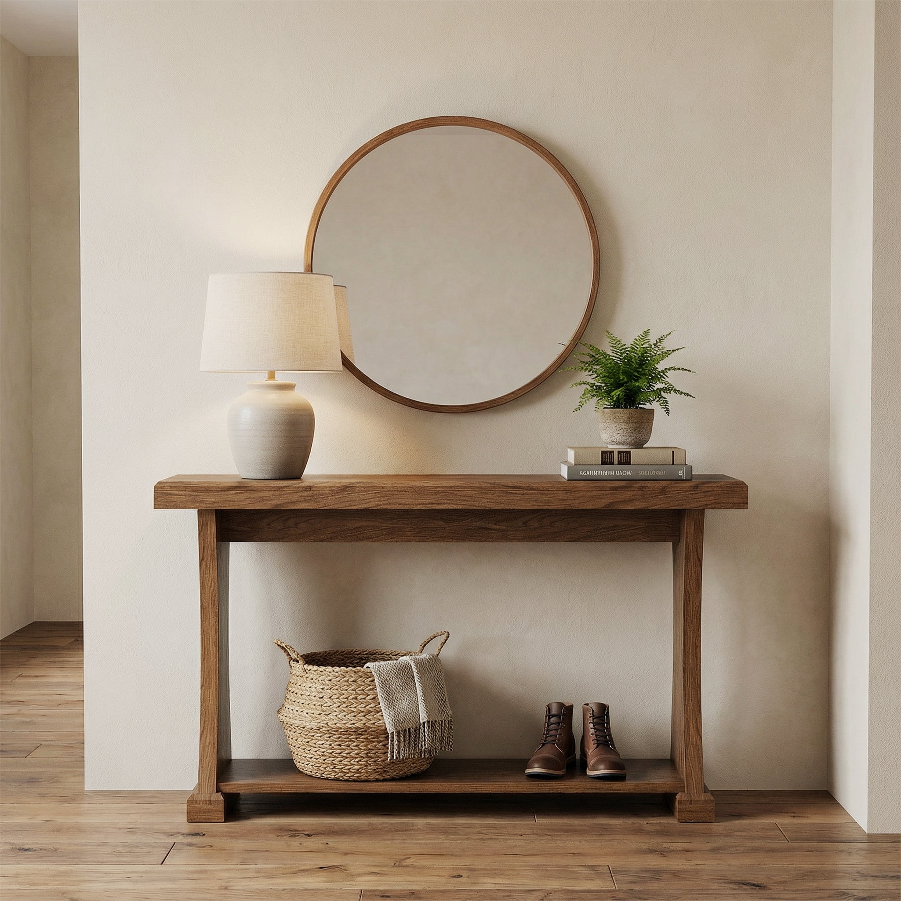 160 cm Houten Consoletafel, Smalle Sidetable met 2-Laags Rek voor Hal
