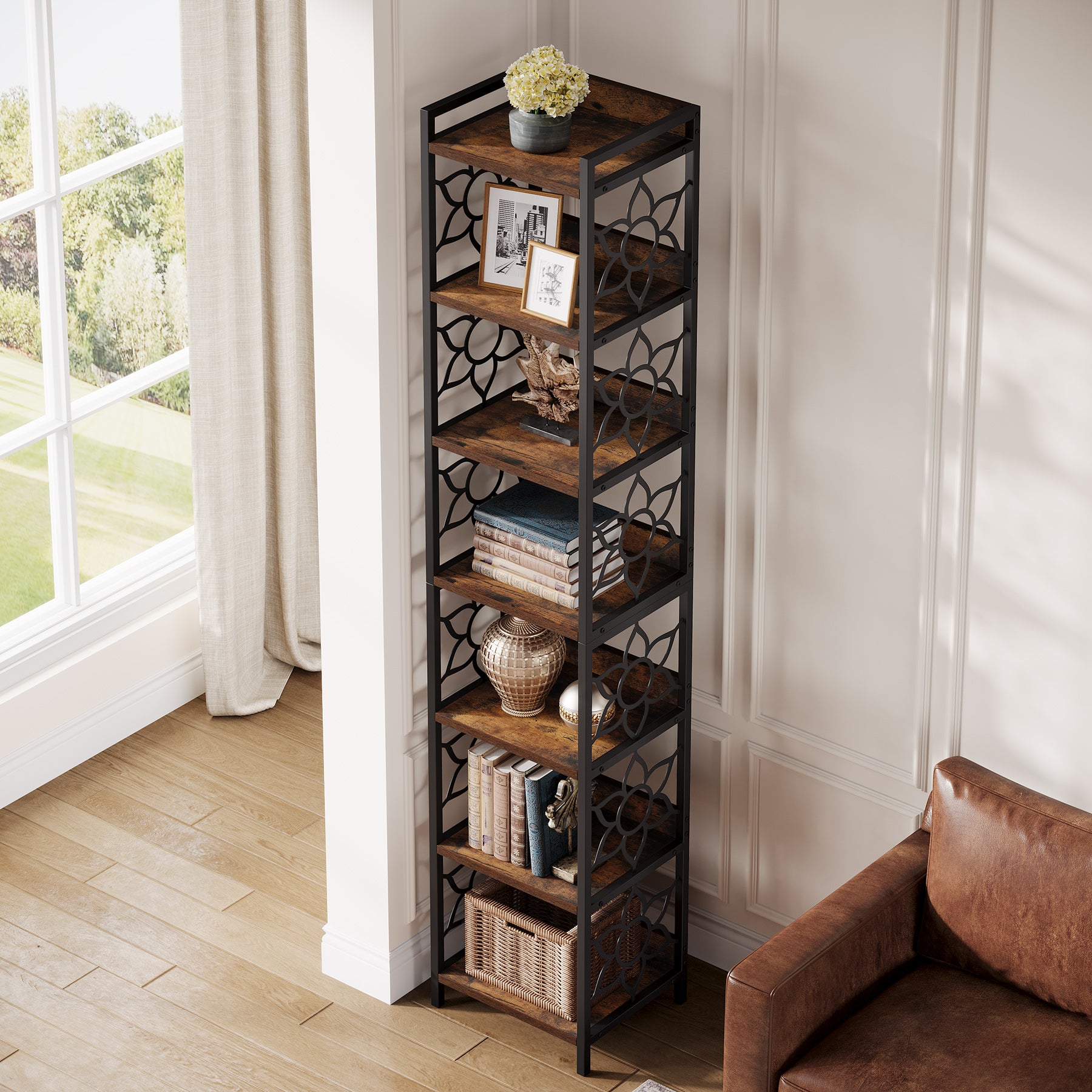Tribesigns 200 cm 7-Tier Hoekplank，Extra Hoge Smalle Boekenplank