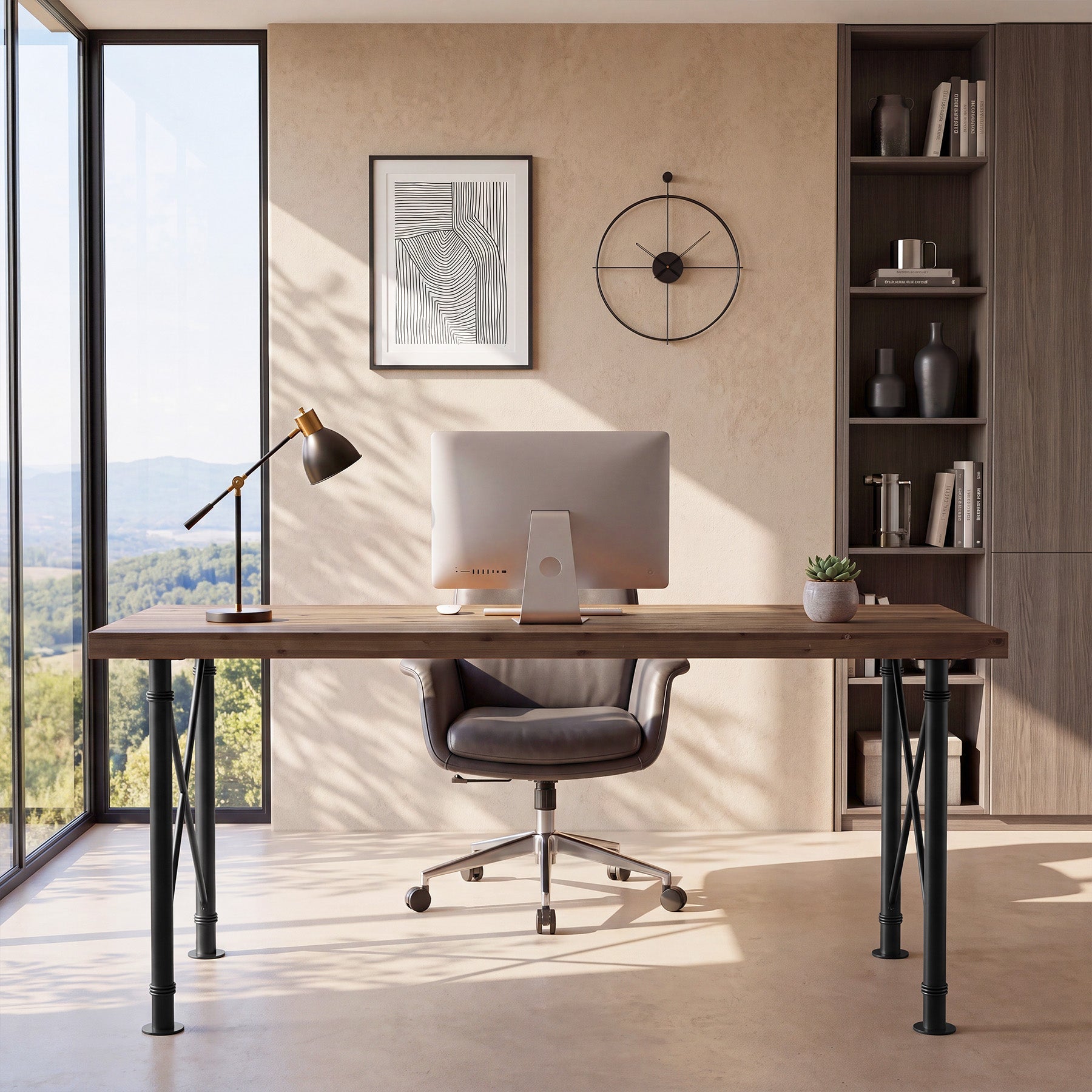Massief houten bureau 160 × 80 cm, computertafel met X-vormig metalen onderstel voor het thuiskantoor