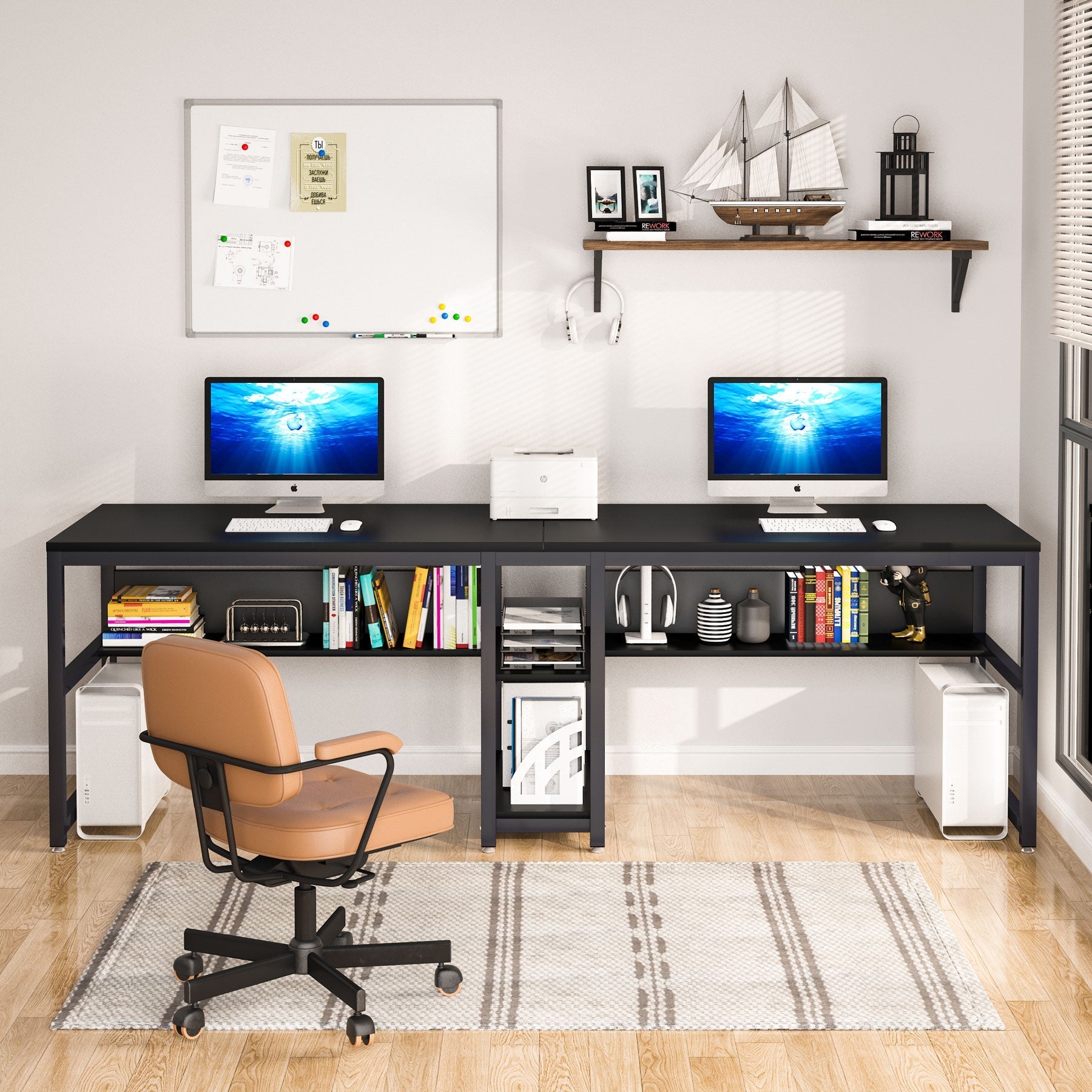 200 cm Lengte Tweepersoons Bureau, Met Geïntegreerde Boekenplank