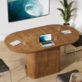 120 cm Ovale Vergadertafel voor 4 Personen, Rustieke Houten Conferentietafel met Polygonale Poot 3