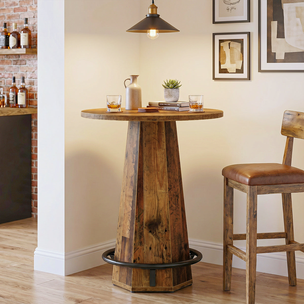 100 cm Ronde Bartafel voor 2 Personen, Industriële Eettafel met Voetenring
