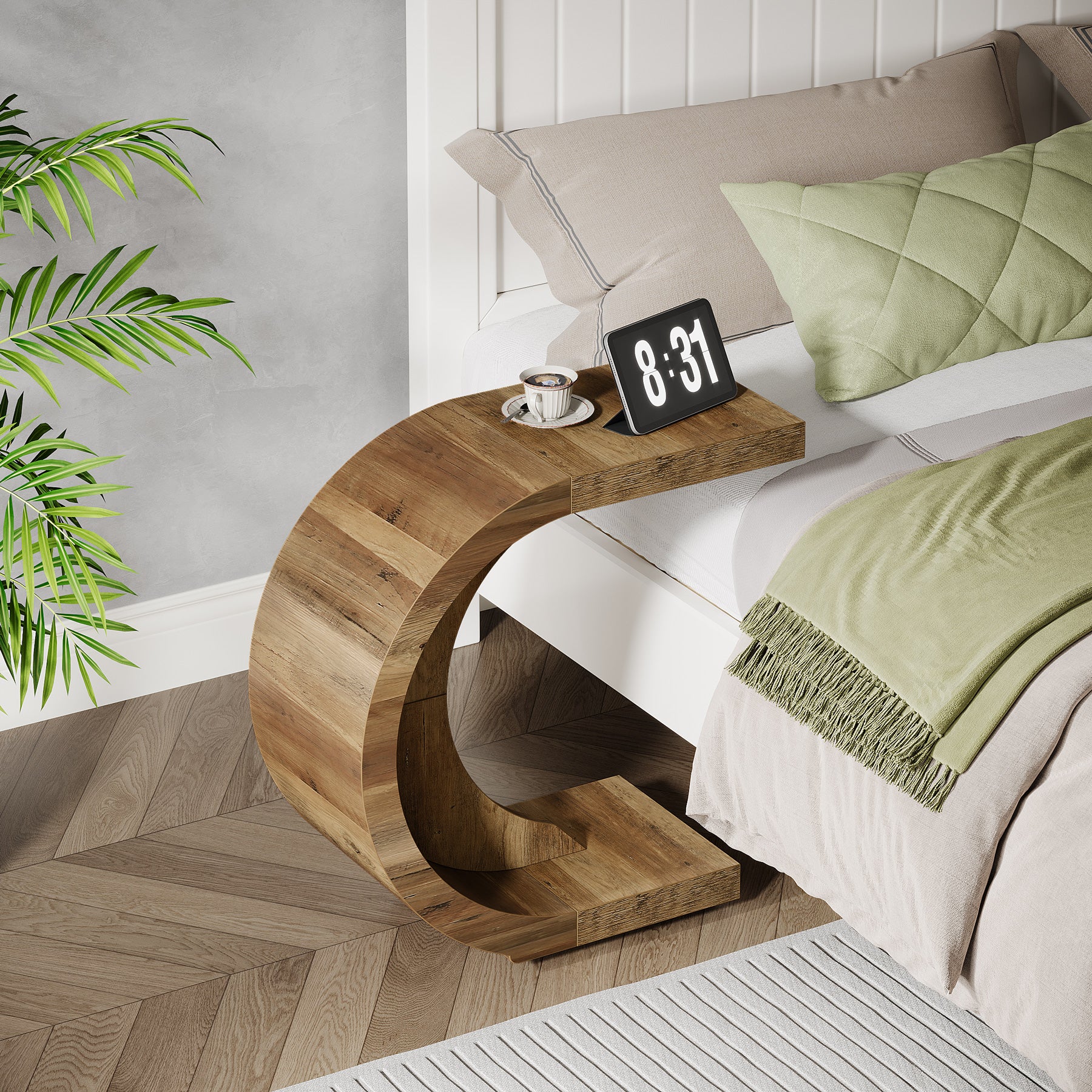 65 cm C-Vormige Bijzettafel, Tribesigns Smalle Sofa Tafel voor Woonkamer