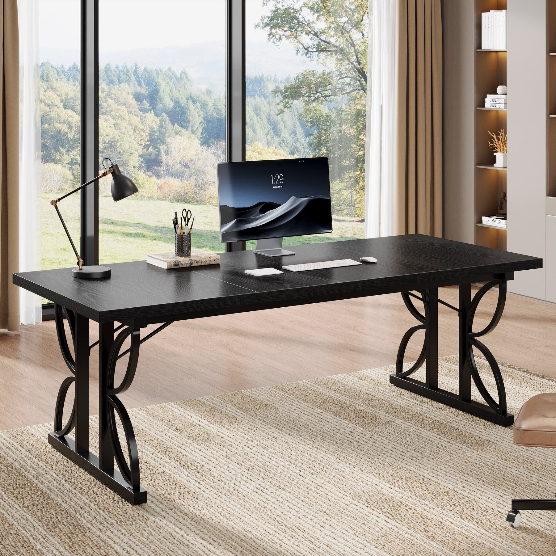 180 cm Groot Bureaublad met Robuust Metalen Frame, Industriële Computer Bureau Werktafel voor Thuis