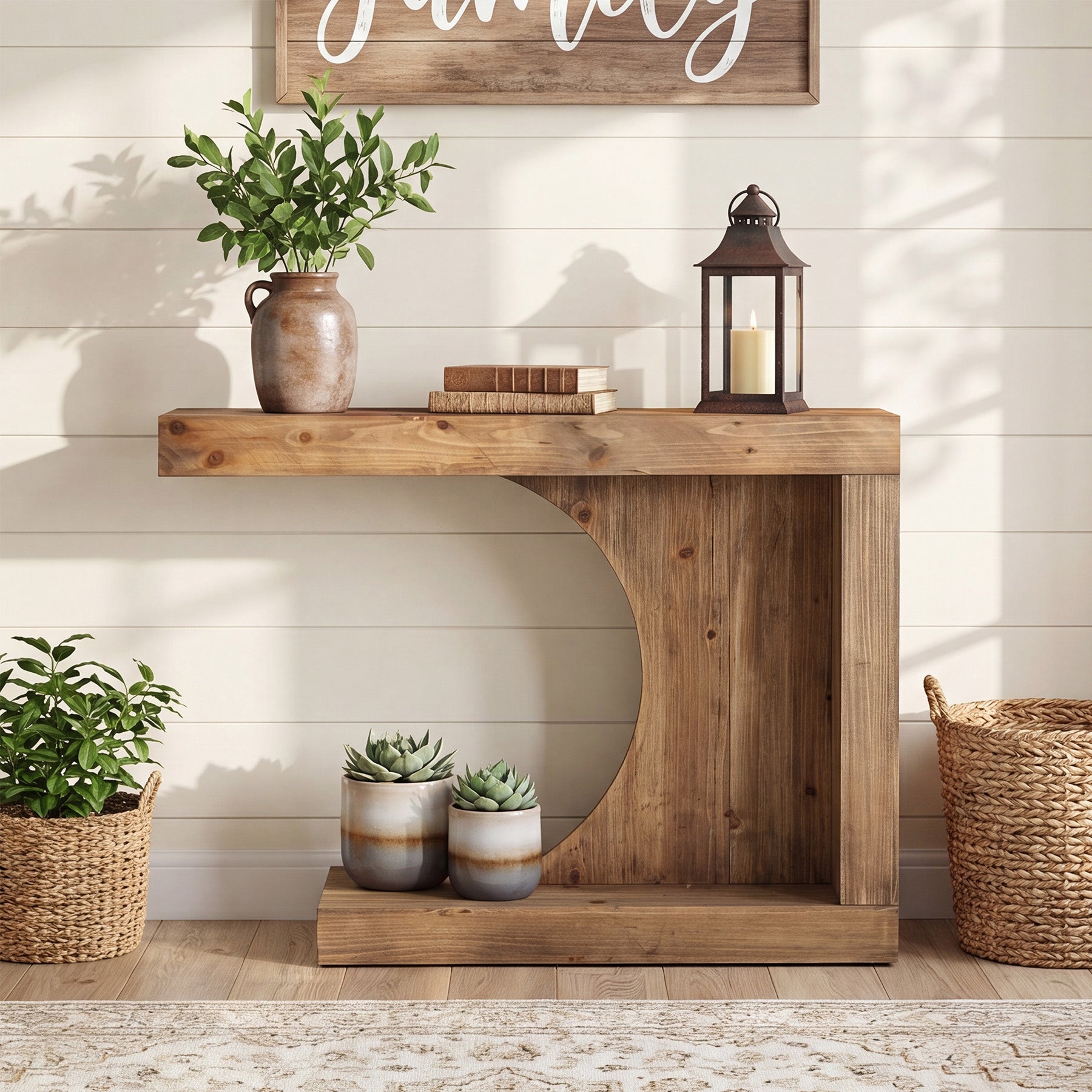 Tribesigns Massief Houten Consoletafel 100 cm, Moderne Haltafel met C-vormig Design