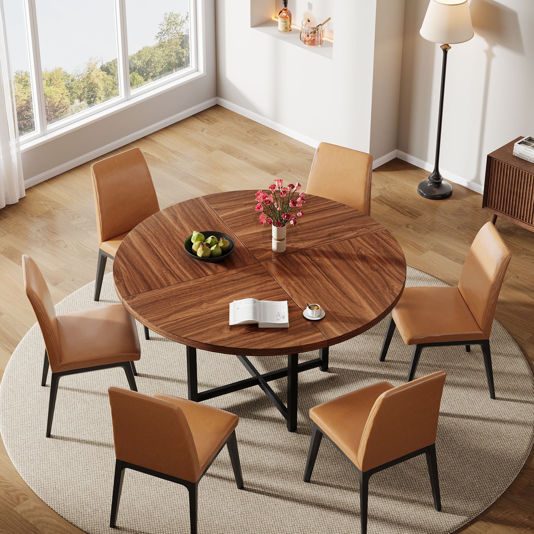 Tribesigns 120 cm Ronde Eettafel voor 4-6 Personen, Houten Tafel met Stevige Kruismetalen Poten voor Keuken en Woonkamer