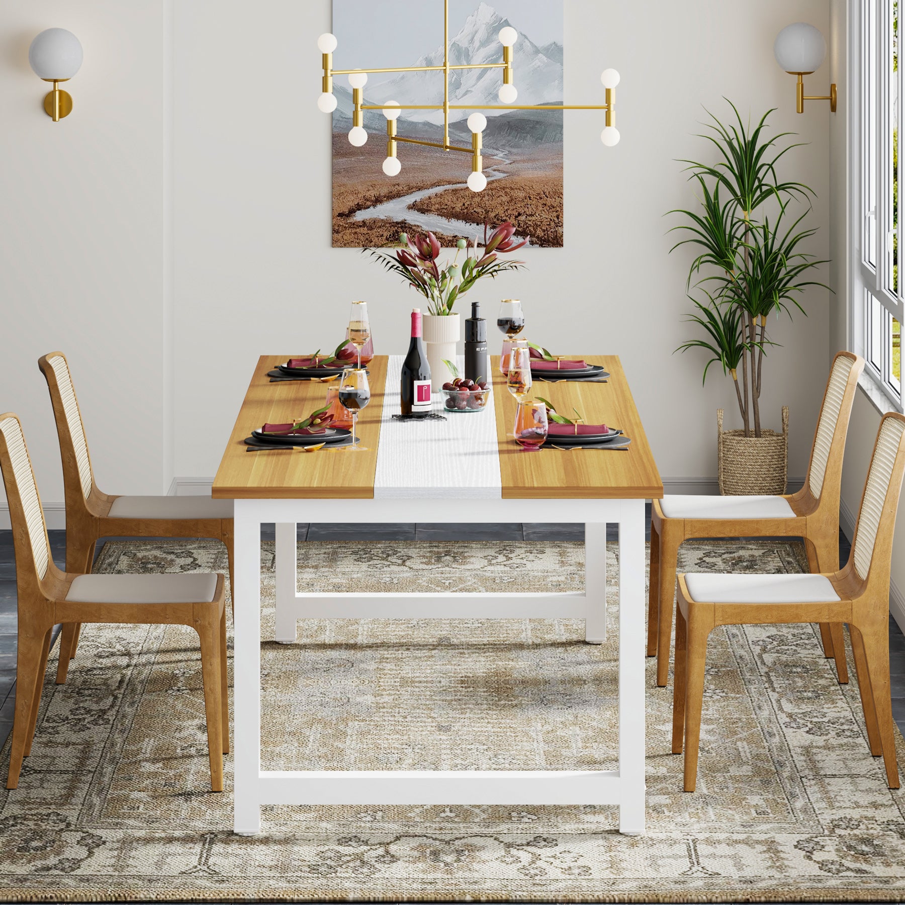 160x80 cm Industriële Eettafel, Landelijke Bruine Tafel voor 4-6 Personen met Metaal Frame