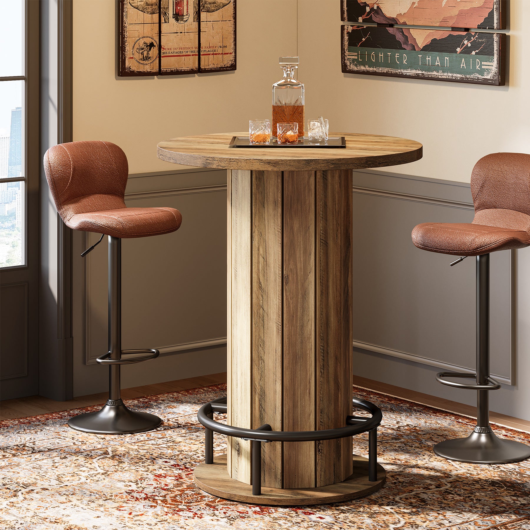 80 cm Tribesigns Eettafel met Houten Lattenvoet en Voetsteun