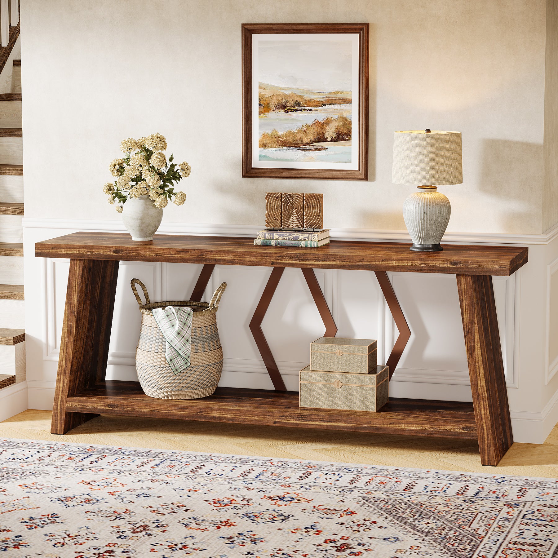 180 cm Consoletafel met Opbergruimte voor Hal en Woonkamer