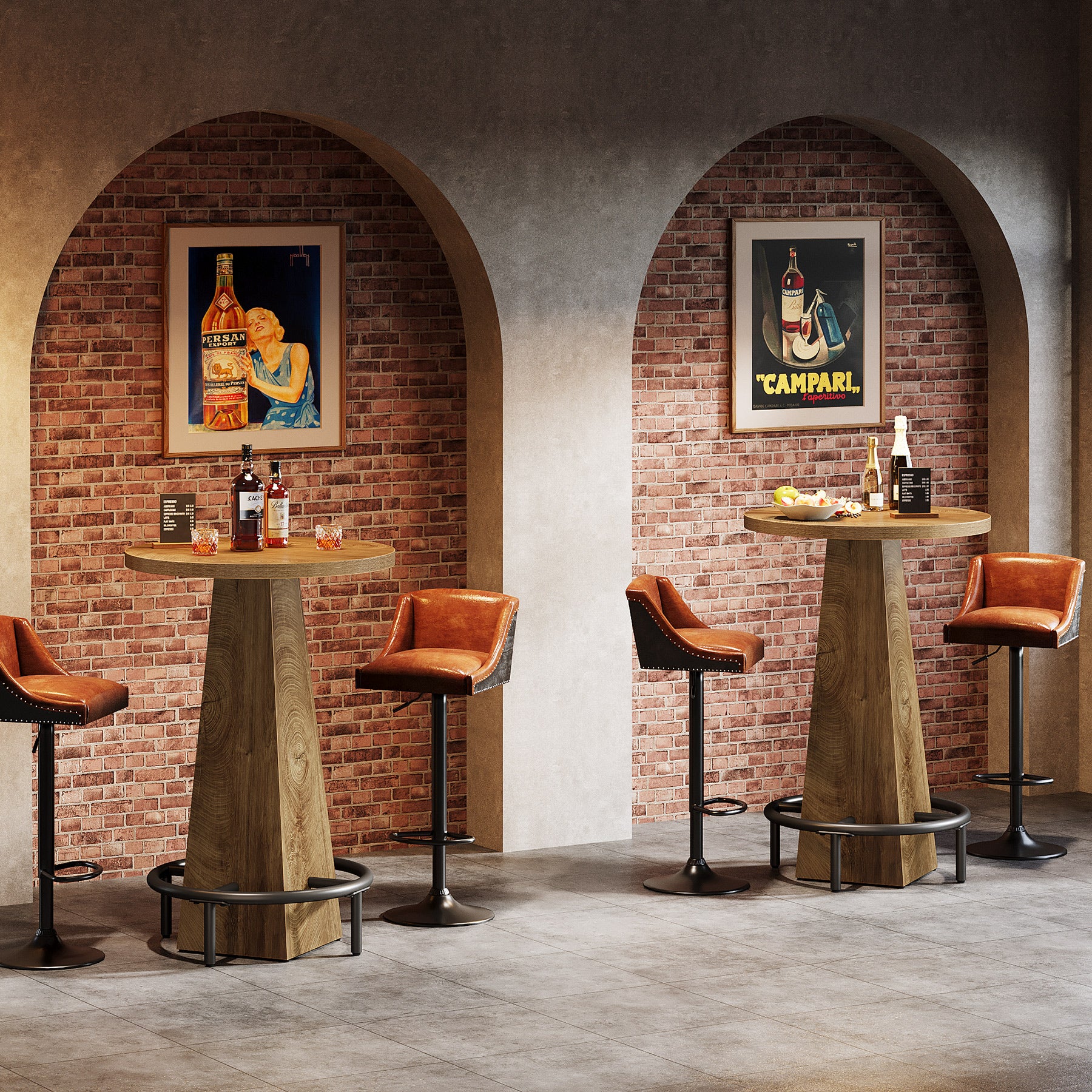95 cm Ronde Bartafel met Metalen Voetring, Houten Bistro Statafel