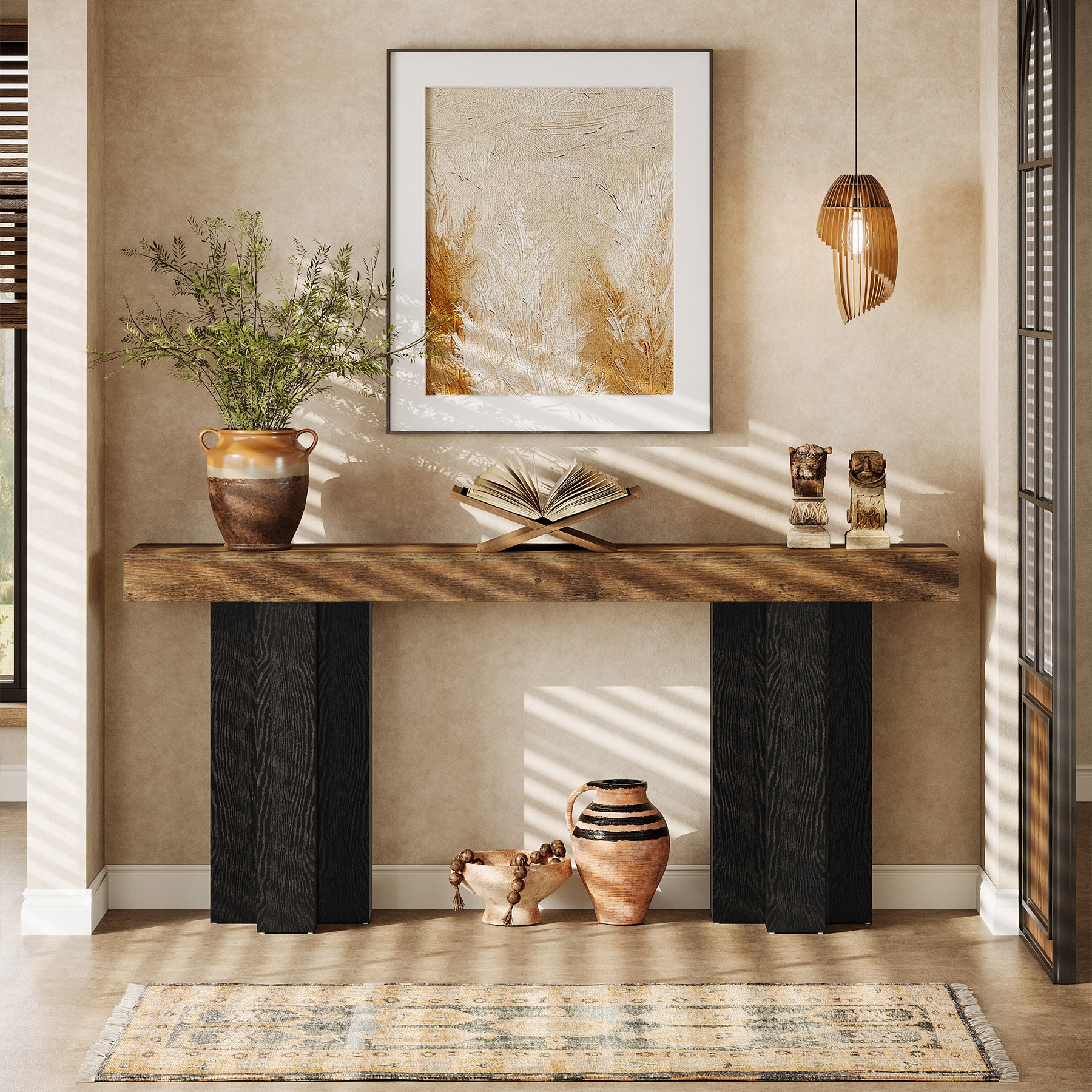 160 cm Smalle Consoletafel voor Hal en Woonkamer, Landelijke Haltafel voor Achter de Bank
