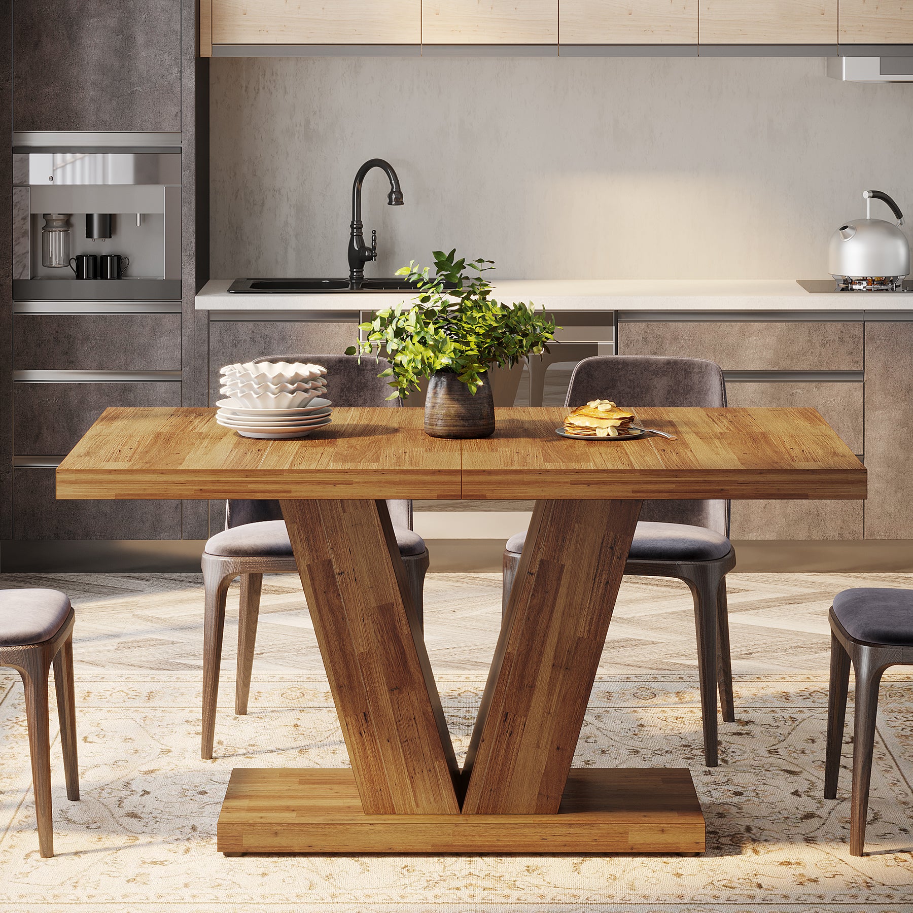Witte Eettafel voor Vier Personen, 120 cm Landelijke Tafel met Zware Sokkel