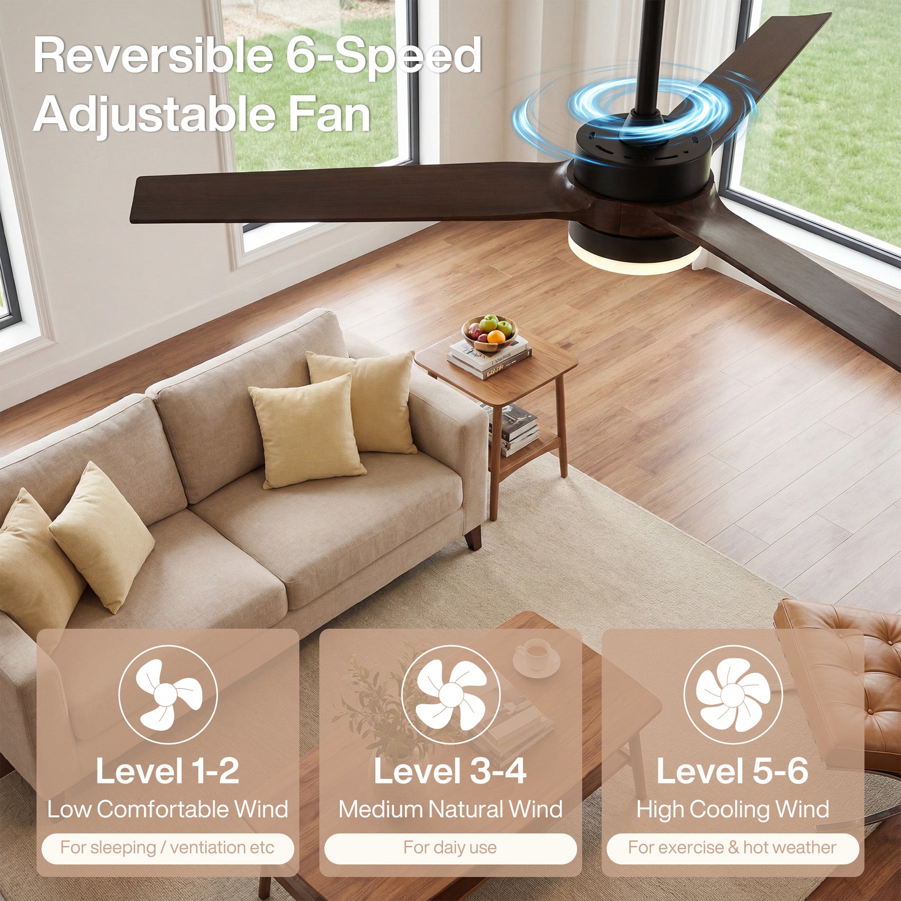130 cm Tribesigns plafondventilator met licht en afstandsbediening, 3-bladige ventilatorlamp met stille DC-motor voor woonkamer slaapkamer en keuken [Energieklasse E]
