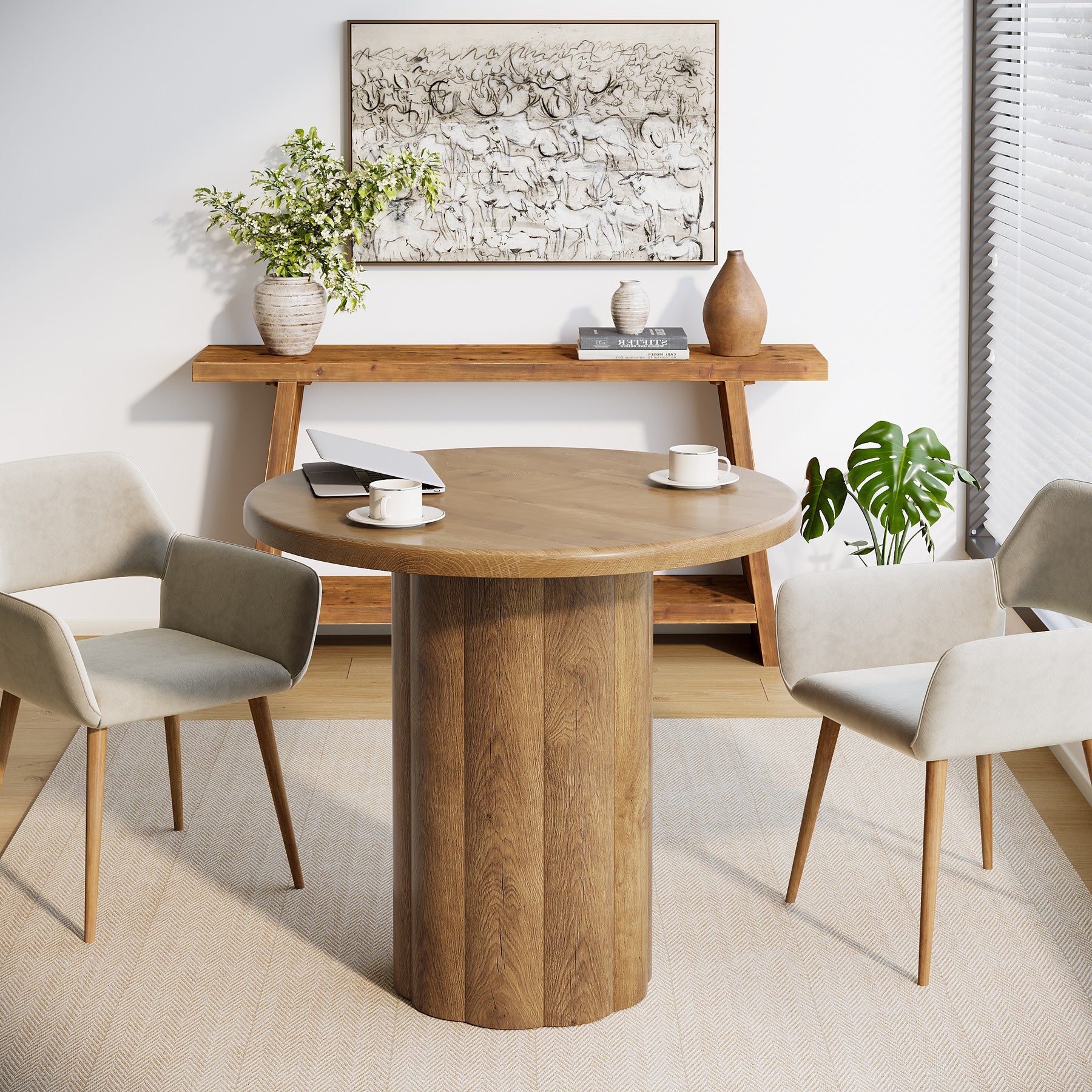 80 cm Ronde Conferentietafel voor 4 Personen, Stevige Basis voor Overlegruimte en Ontvangstbalie