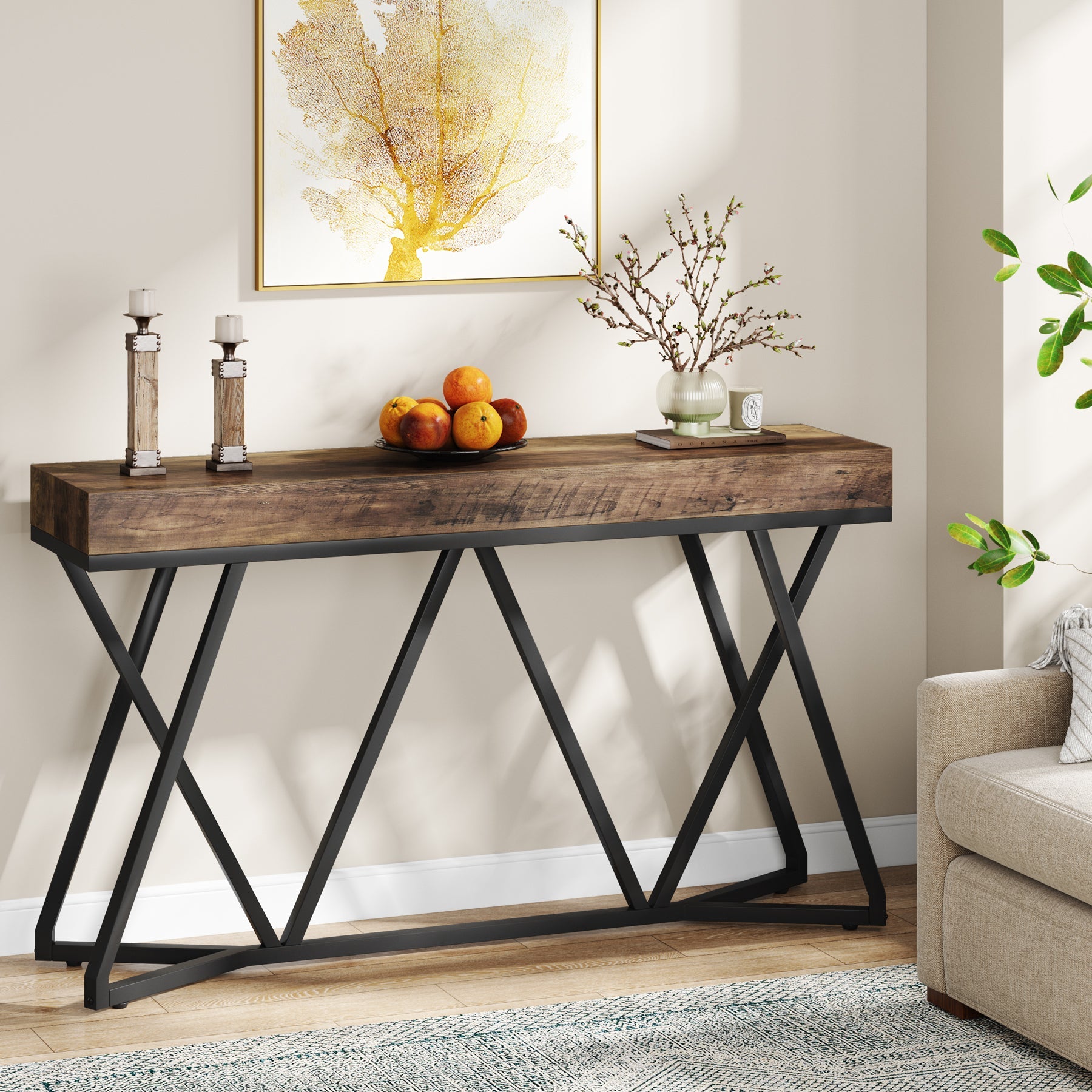 160 cm Metalen Console, Moderne Banktafel voor Entree en Woonkamer