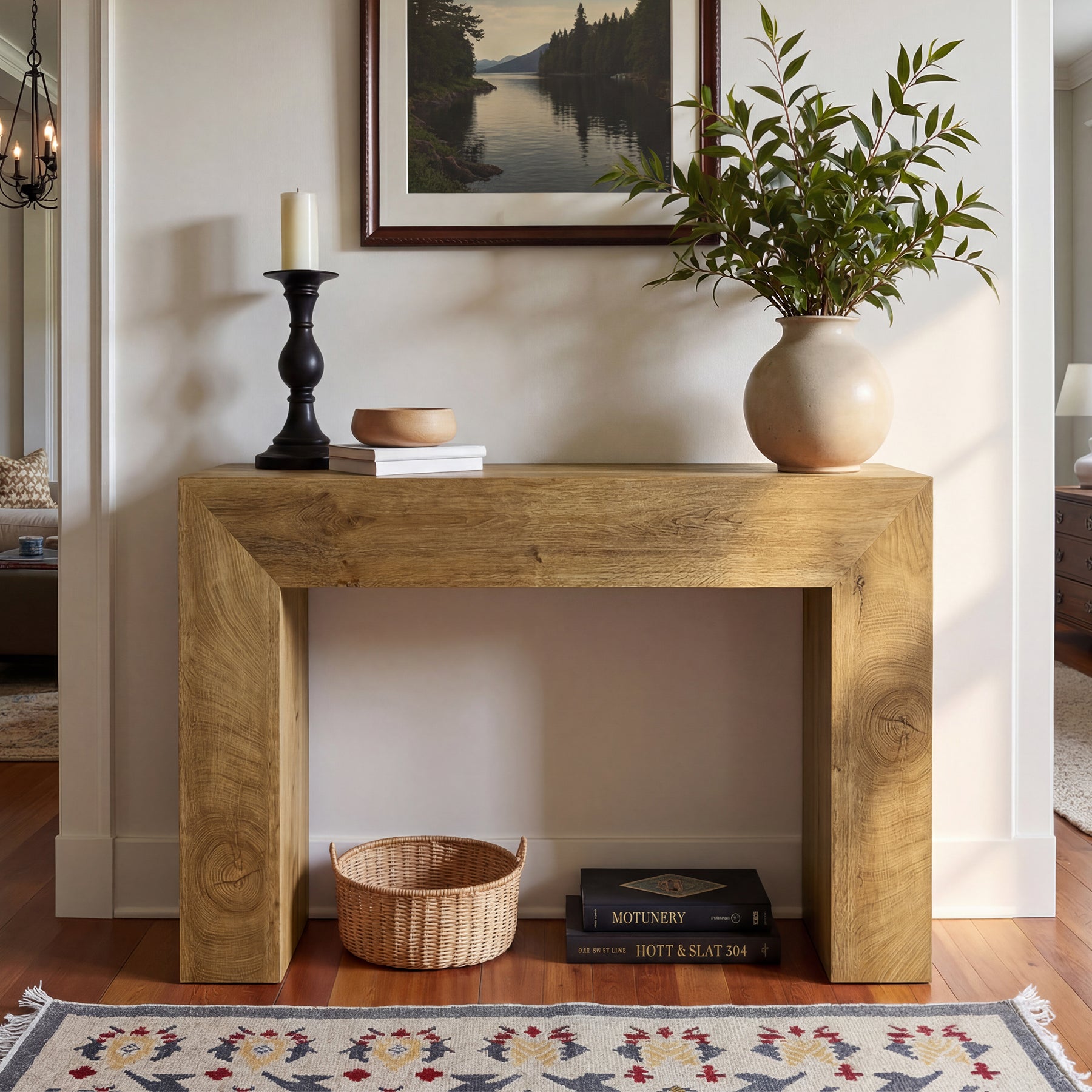110 cm Console Tafel voor Hal, Kleine Farmhouse Sofa Tafel met Geprofileerd Ontwerp