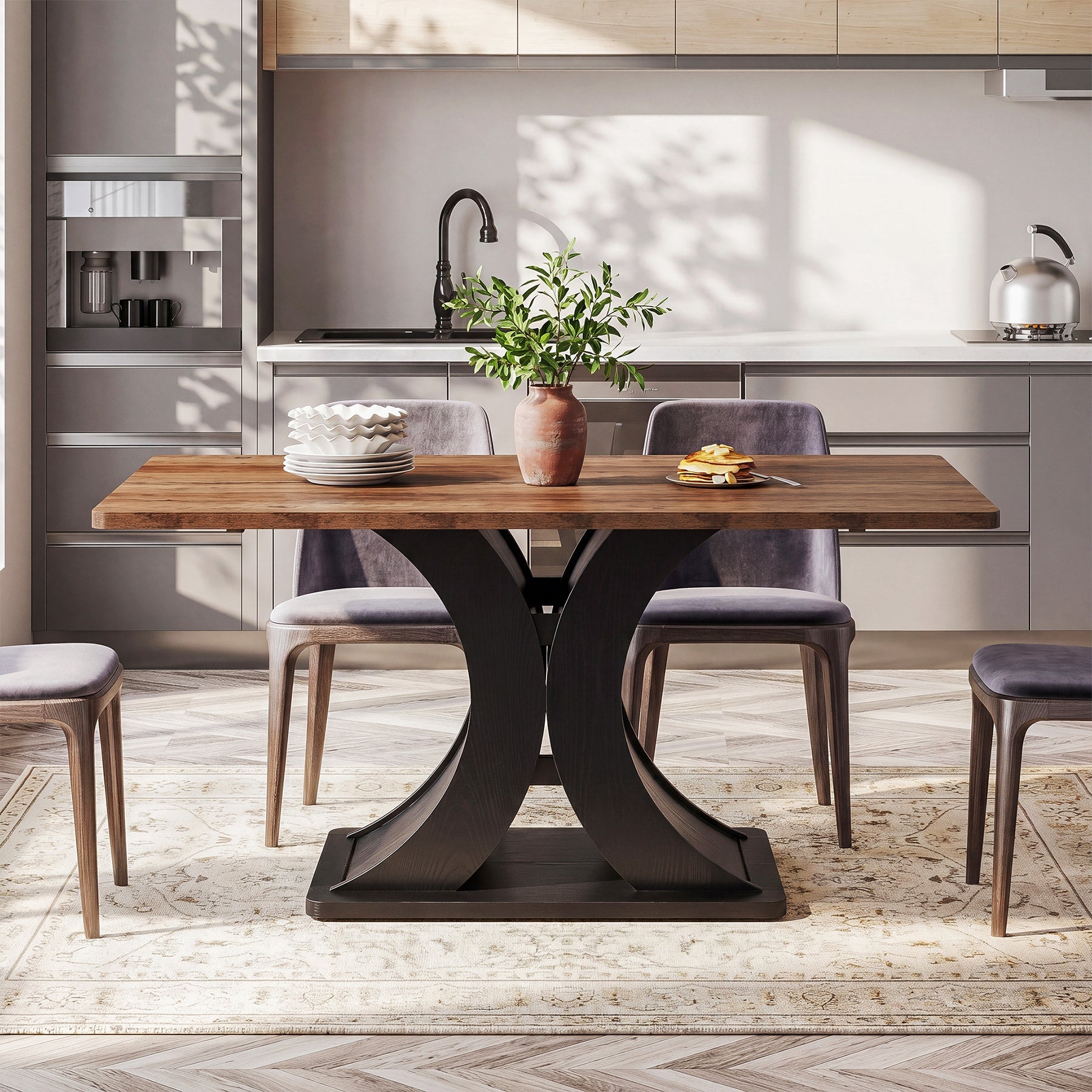 Tribesigns Eettafel 140 cm voor 4–6 personen, Rechthoekige Keukentafel in Landelijke Stijl met Stevige Metalen Voet