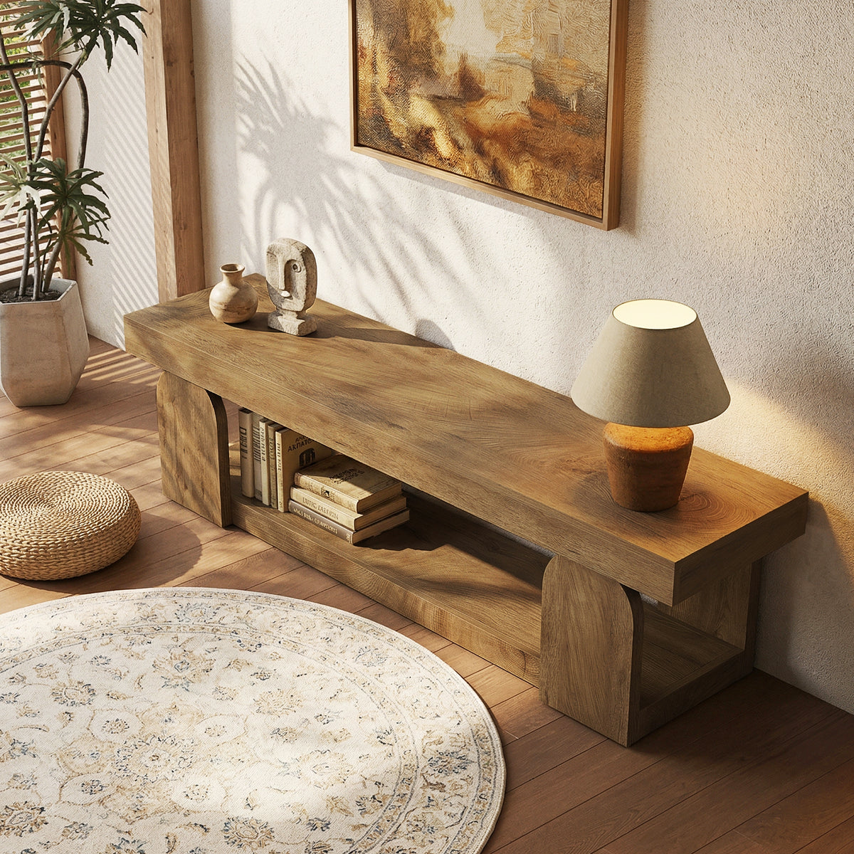 160 cm Tribesigns tv-meubel voor tv's tot 165 cm met open opbergplank, landelijk tv-dressoir in naturel houtlook voor woonkamer