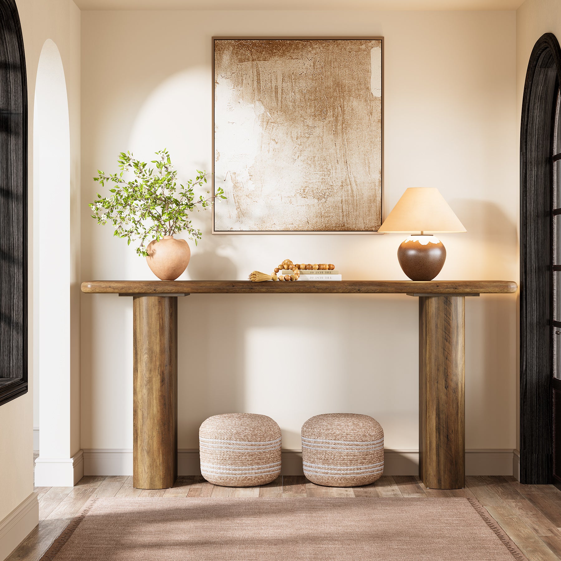 160 cm Industriële Consoletafel, Landelijke Houten Banktafel voor Hal en Woonkamer