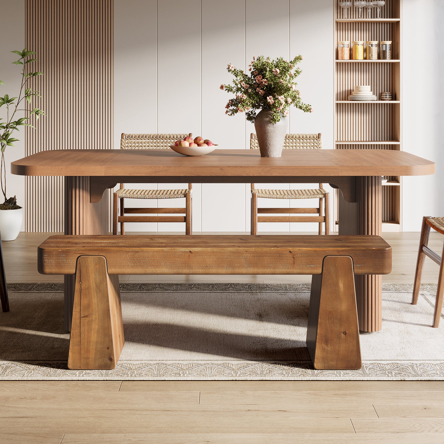 Tribesigns 120 cm massief houten eetbank, farmhouse bank met dikke poten voor eetkamer (Alleen stoel)