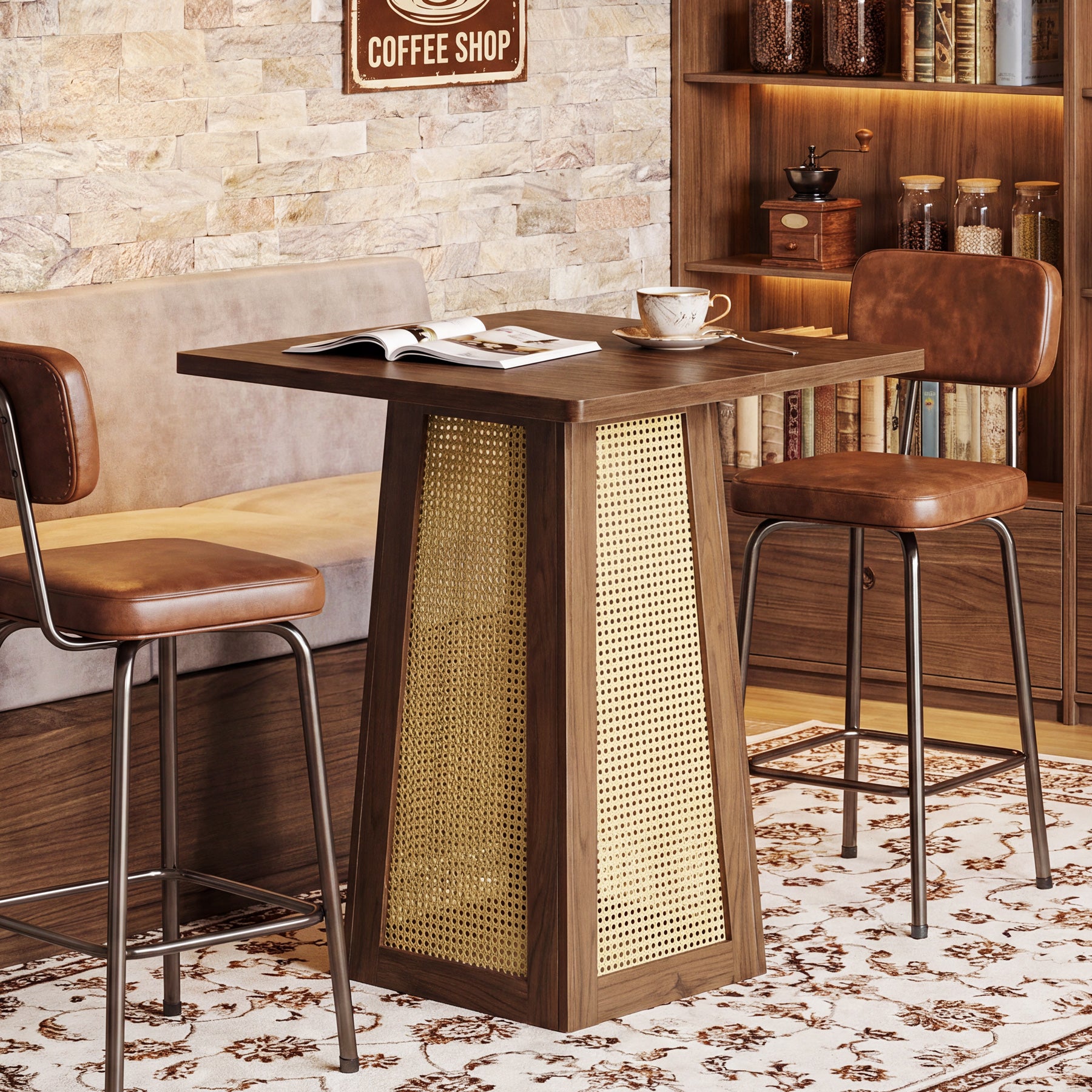 80 x 80 cm Tribesigns vierkante bistrotafel met voetstuk, bartafel voor thuisbar woonkamer en kleine ruimtes