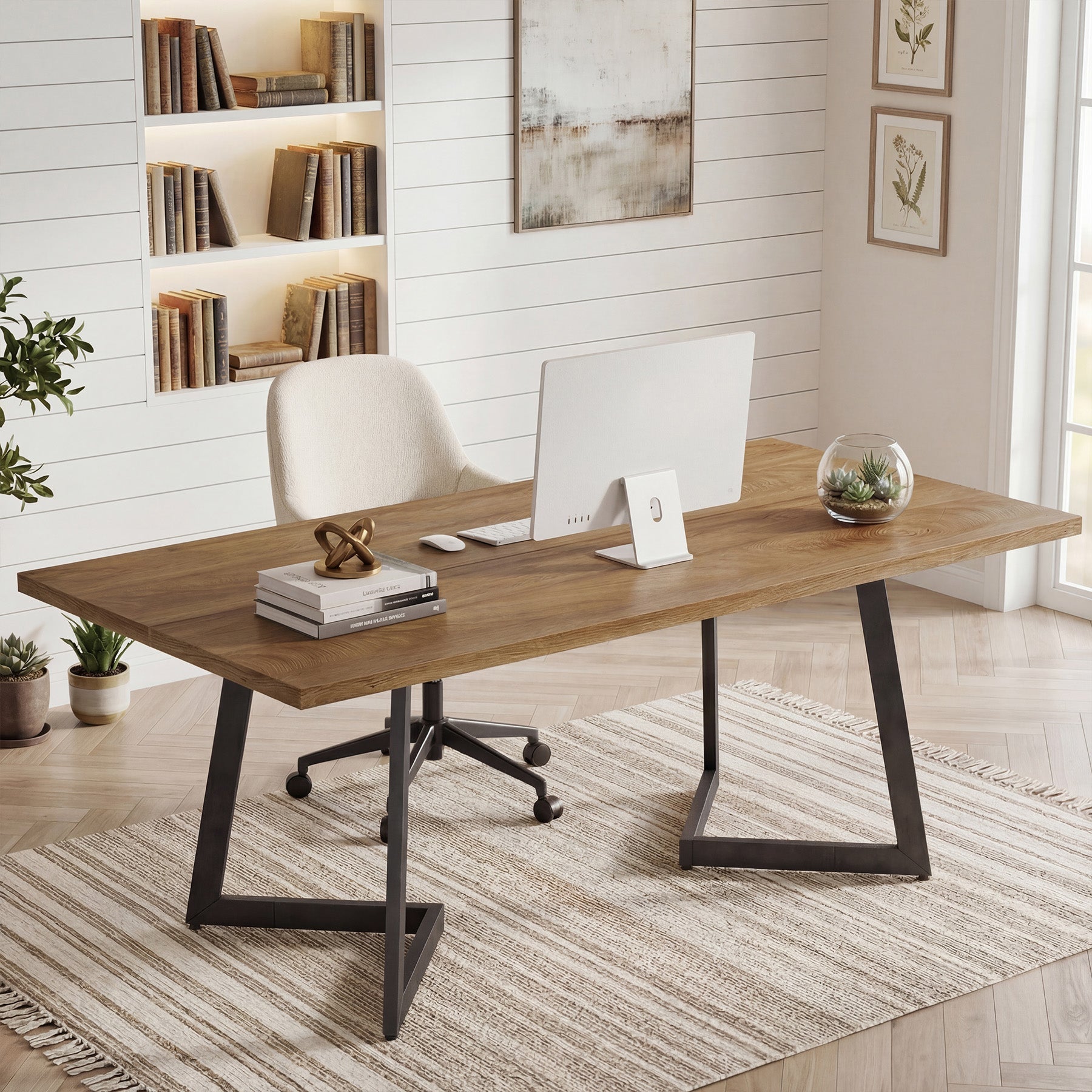 Tribesigns bureau van 158 cm, industrieel computerbureau met V-vormig metalen onderstel