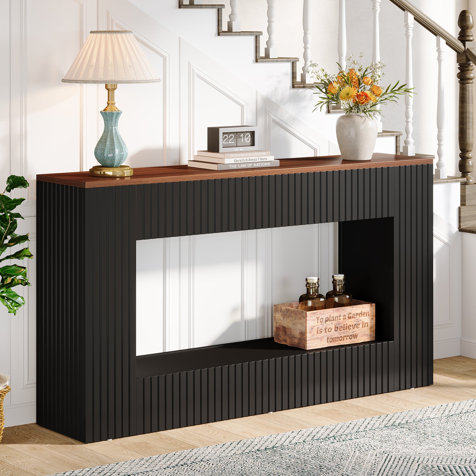 140 cm Moderne Consoletafel met Opbergruimte, Smalle Haltafel voor Woonkamer
